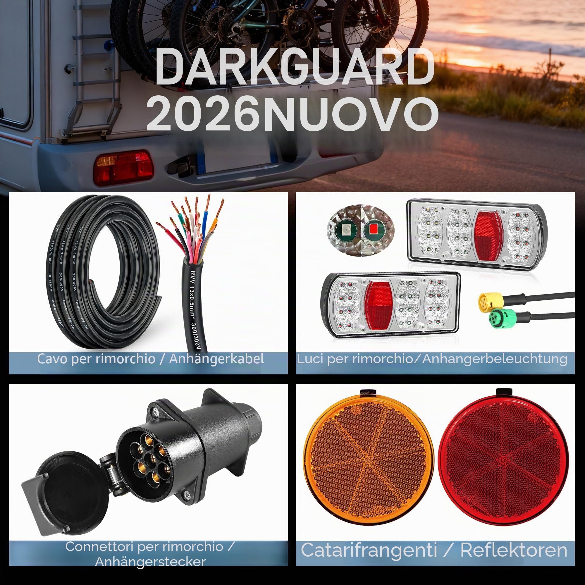 Fanali Posteriori Rimorchio Led 12V 24V 7 Funzioni Luci per Rimorchio Agricolo Auto Campe Camion Trattore con Baionetta 5 Pin Omologati E57 IP65 Impermeabile
