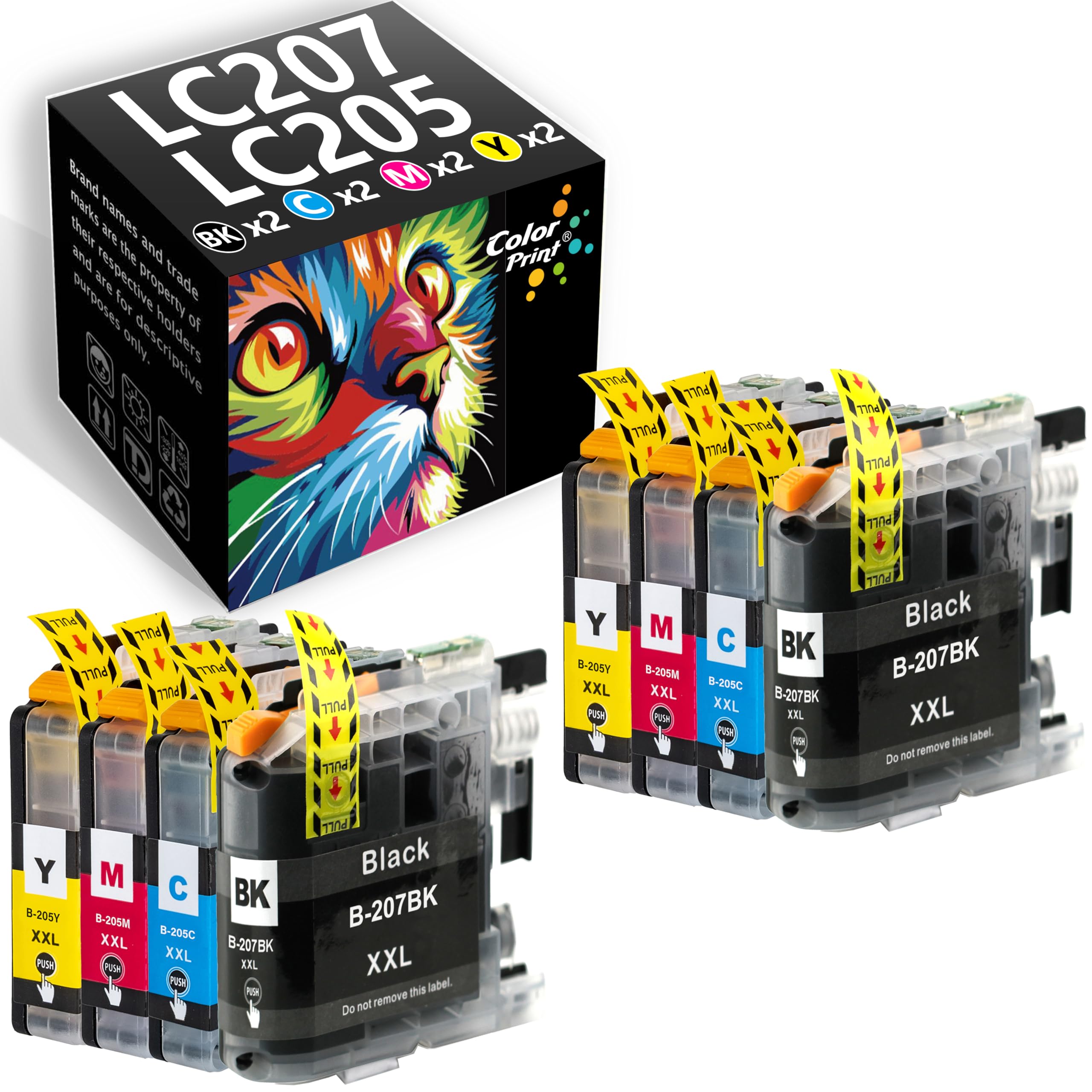 Color Print Compatible LC207 LC205 High Yield Ink Cartridge Replacement for Brother LC207BK XXL LC205CL LC207XXL LC205XXL for MFC-J4320DW MFC-J4420DW