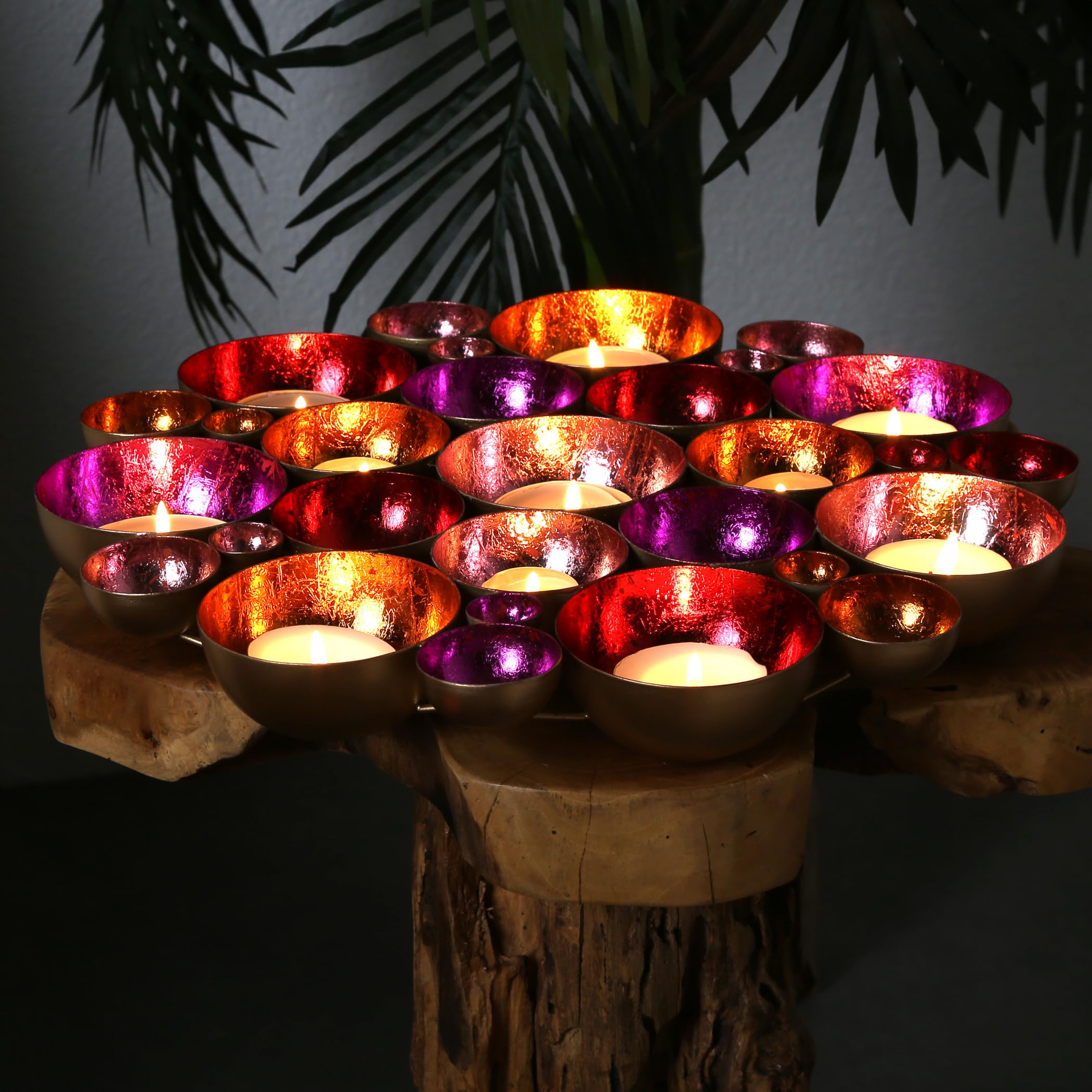 Dario 50748-40 Photophore fait à la main en métal coloré Décoration de table de Noël Idée cadeau Art Décoration murale Glamour Or Rouge Rose Orange pour 21 bougies chauffe-plat D 40 cm