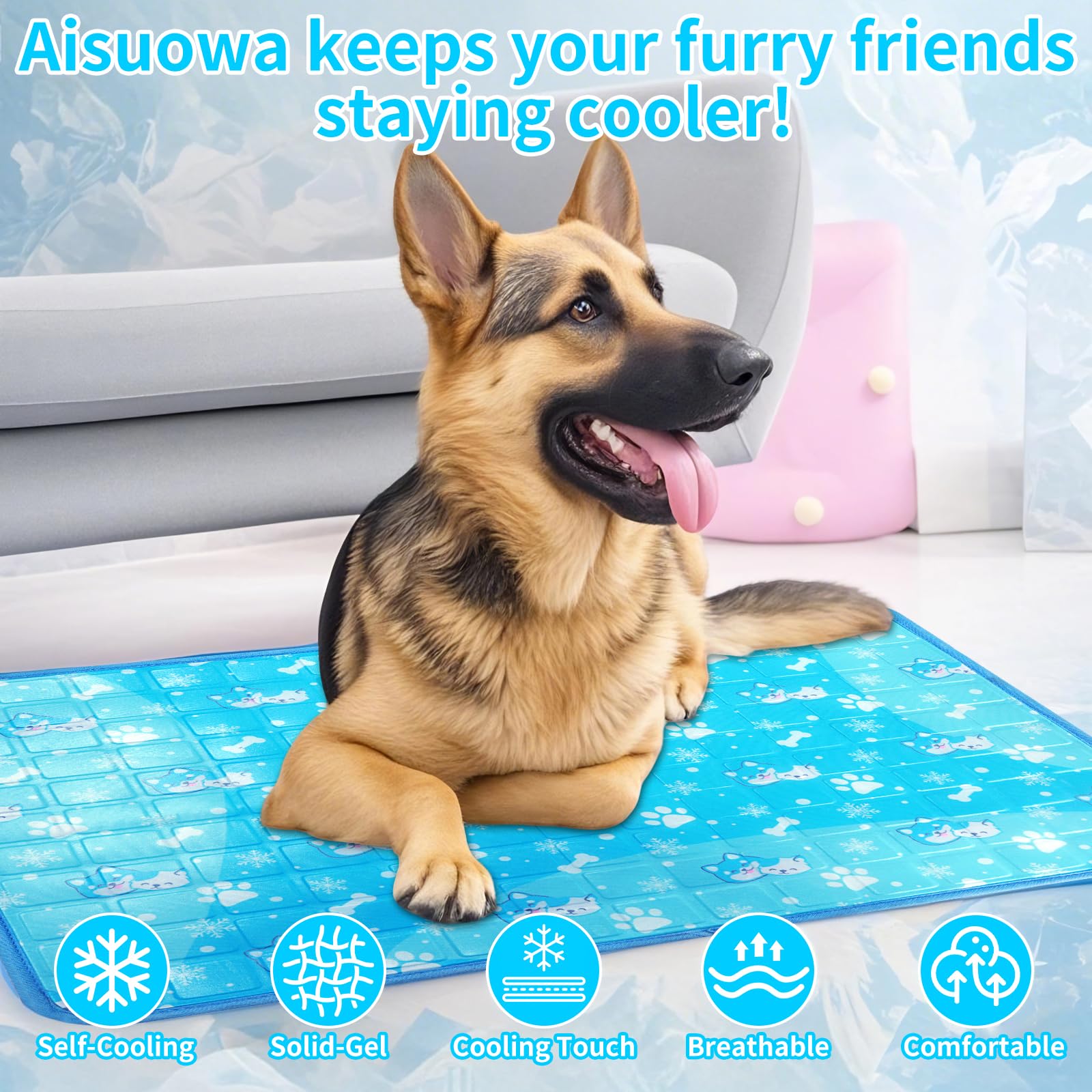 Dog Cooling Mat, Pet Cooling Mat with Non-Toxic Solid Gel, Self-Cooling Pad for Dogs, Waterproof, Durable Cooling Bed for Indoor, Outdoor, Summer — view 8