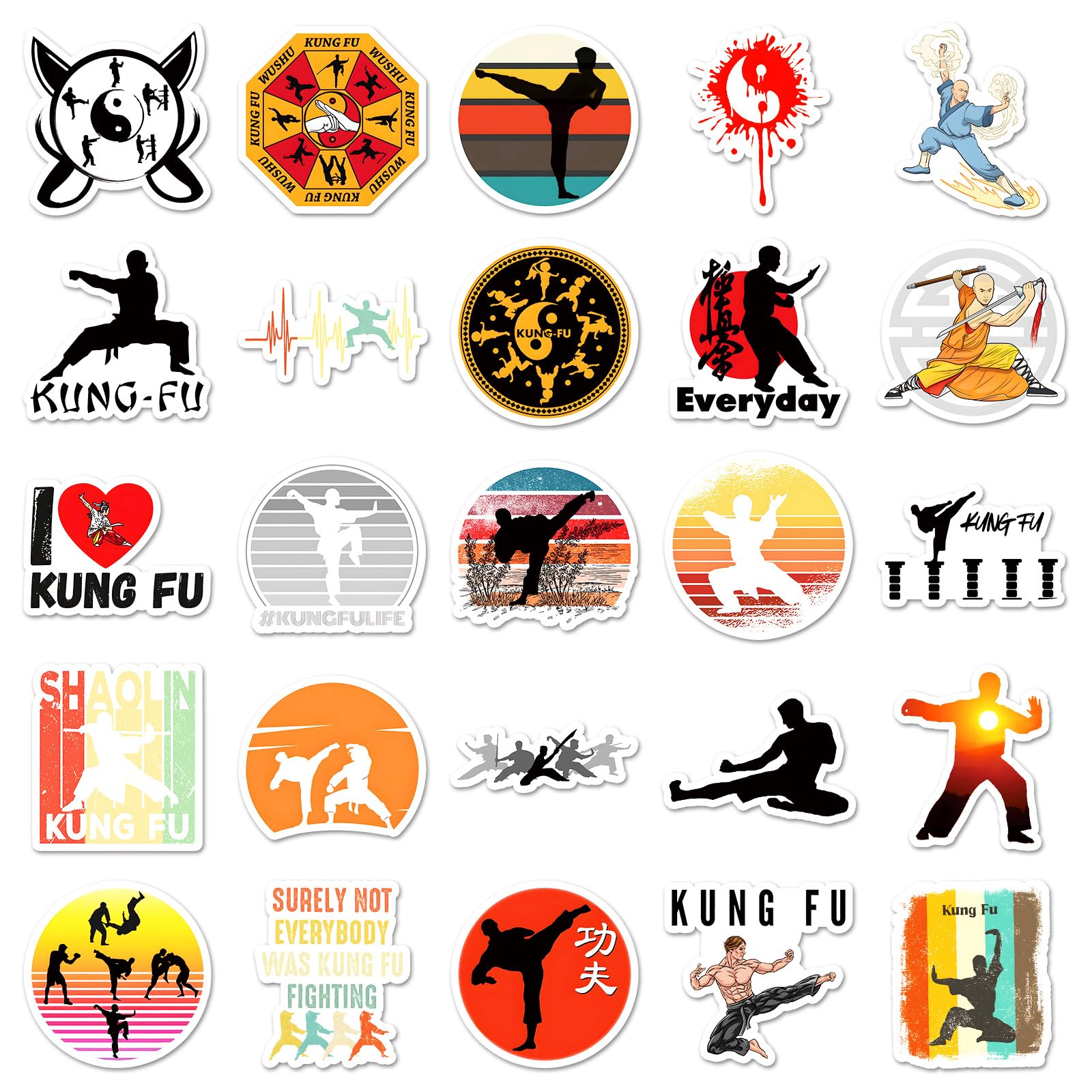 50 Adesivi Kung Fu In Vinile Impermeabili Per Skateboard, Moto, Laptop E Valigie – Design Unici, 2,2-3 Pollici - 2