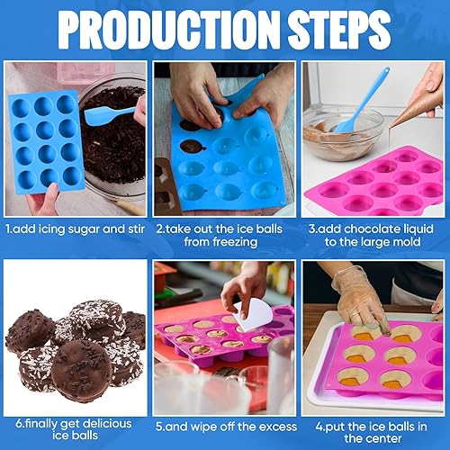 Miniatura 3 de SiliFine Juego de moldes para pasteles de diferentes tamaños, 12 cavidades de chocolate con bandeja, espátula de silicona, bolsa de tuberías, molde