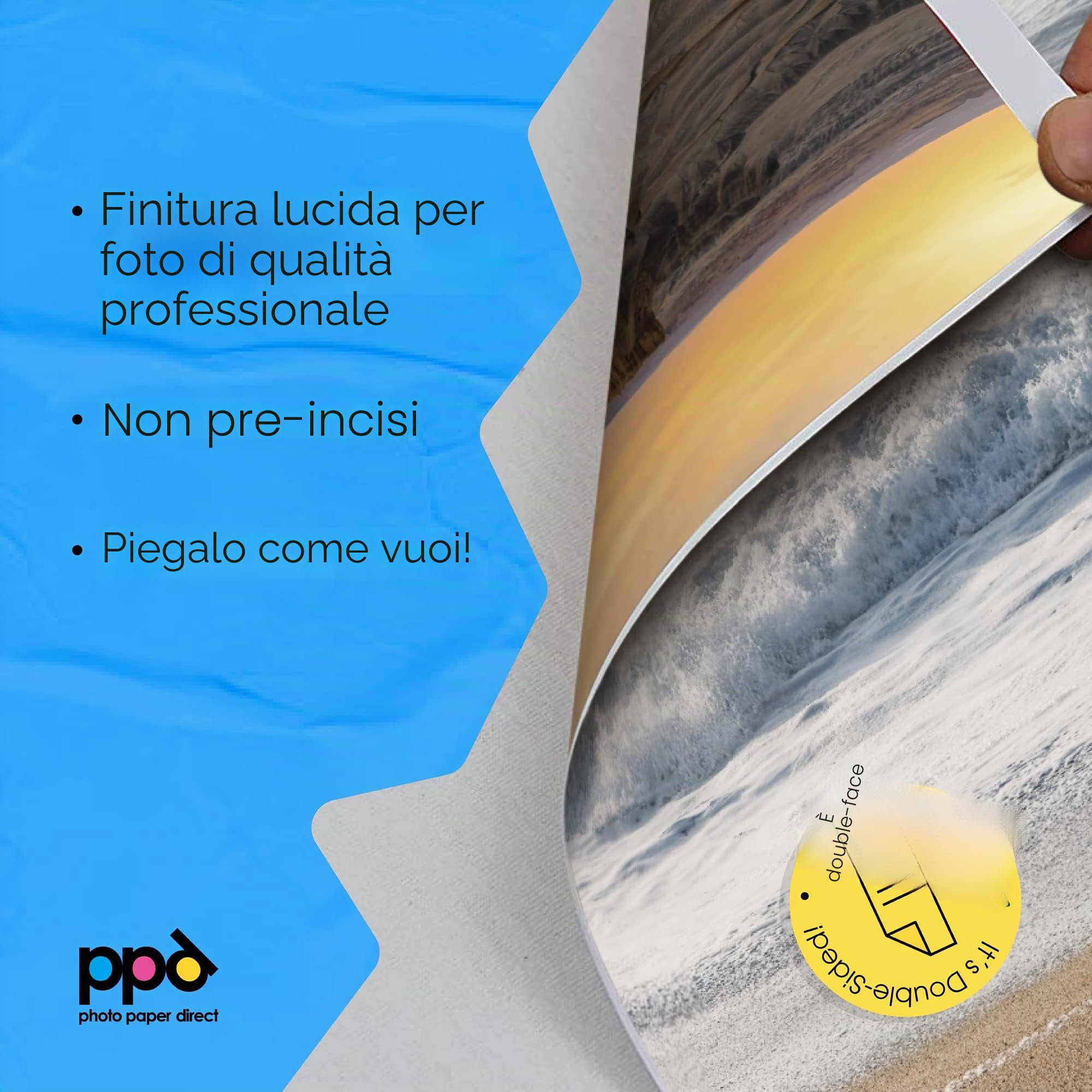 PPD A4 50 Fogli 140g Carta Fotografica Lucida Fronte-Retro per Stampanti Inkjet