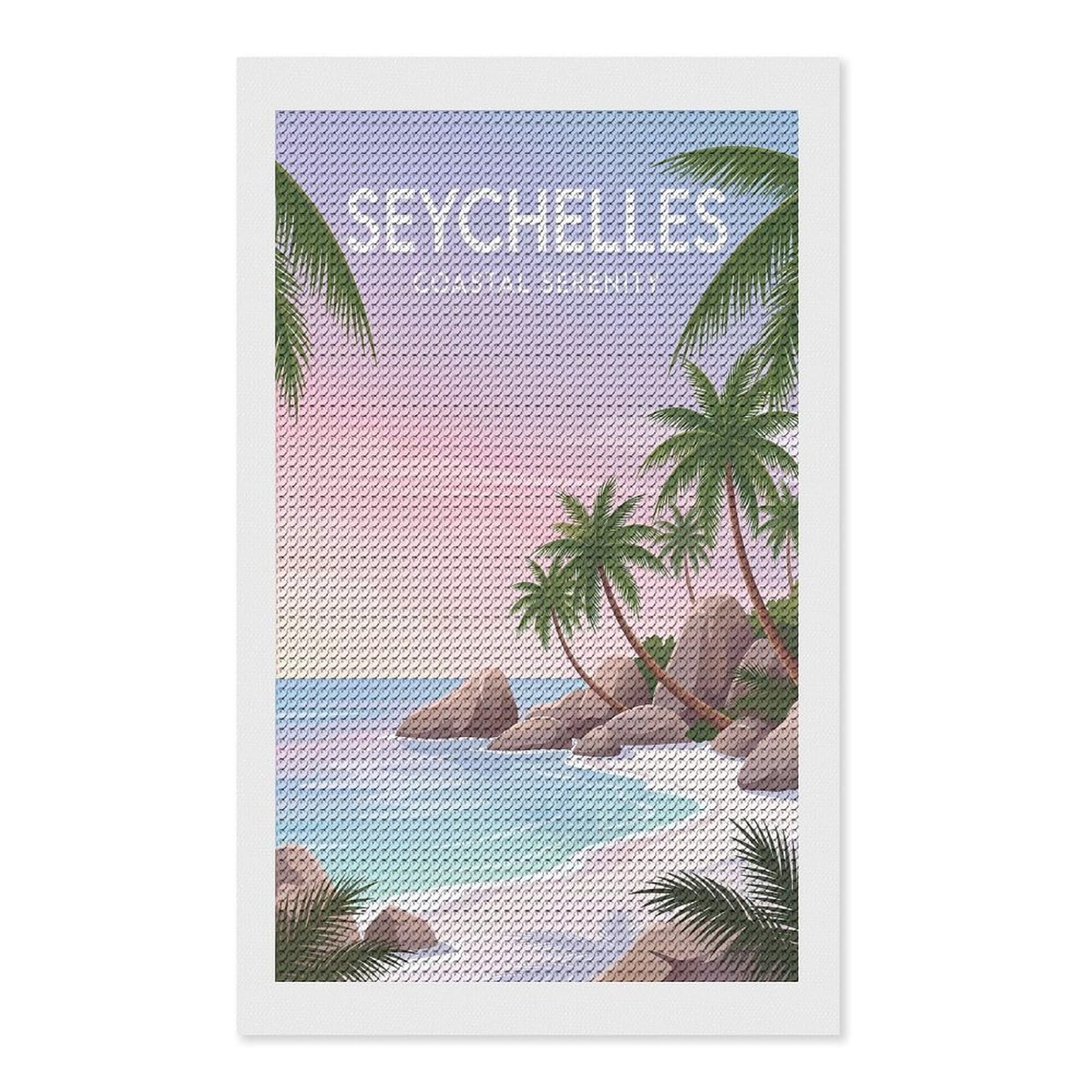 Junmoney Seychelles Coastal Serenity Diamond Painting Set 12"x20", for Adults, Decorate Your Room, Thoughtful Handmade Gift, Boho Decor, with Tool Kit