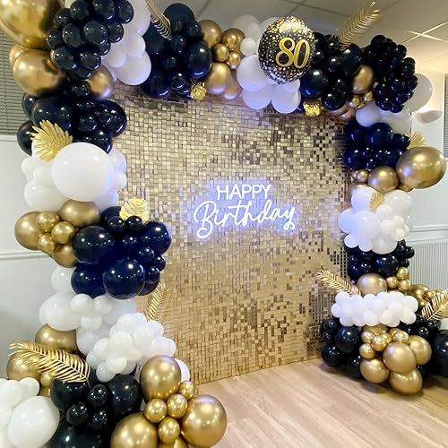Miniatura 5 de COKAOBE Kit de arco de guirnalda de globos negros y dorados, 124 globos de látex de confeti negro y blanco metálico dorado para Año Nuevo,