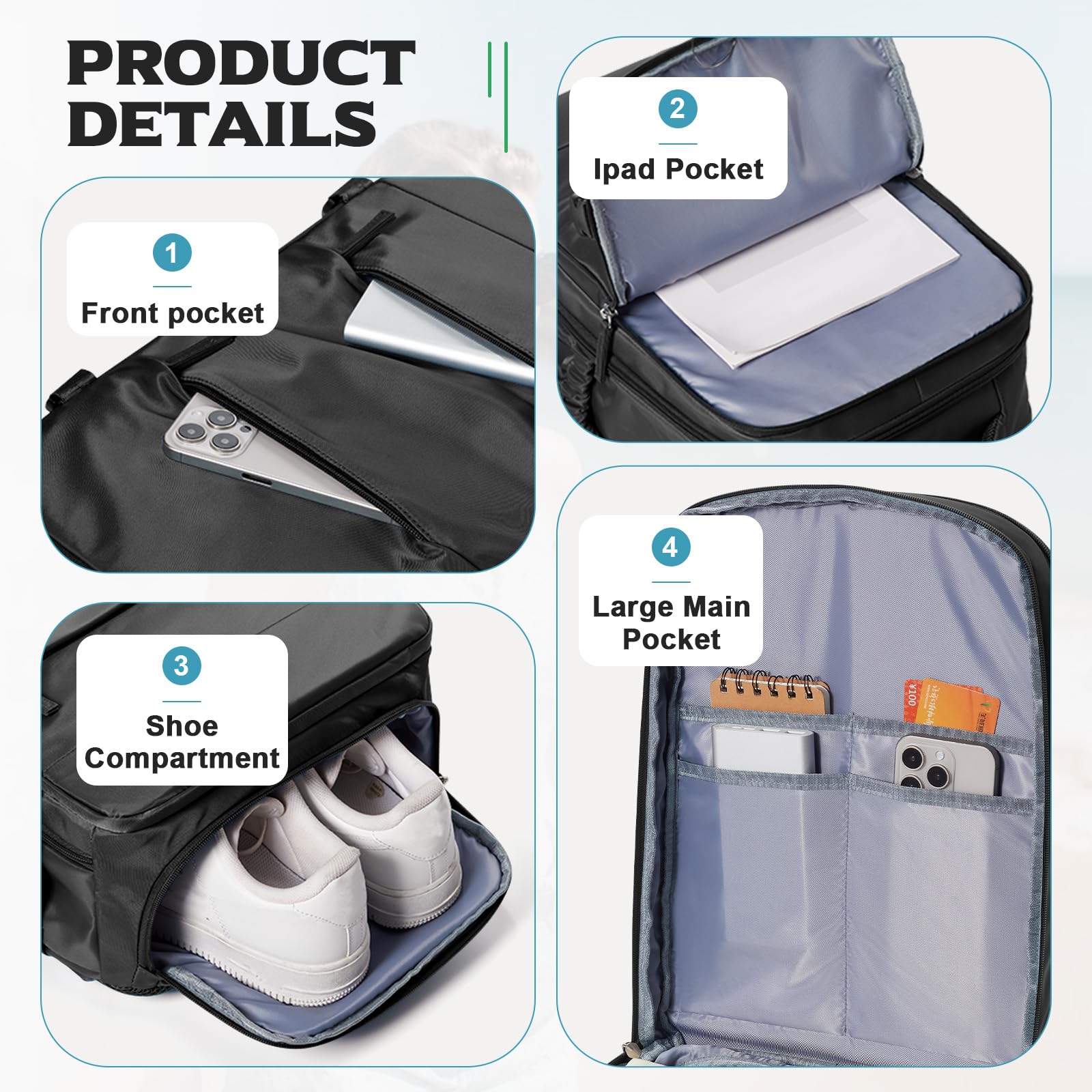 BJLFS Borse da Cabina per Ryanair 40x30x20 Zaino Wizzair Sottovuoto da viaggio 40x20x25 Bagaglio a Mano con compressione sottovuoto,Zaino Easyjet 45x36x20,Zaini Casual per laptop da 14 pollici