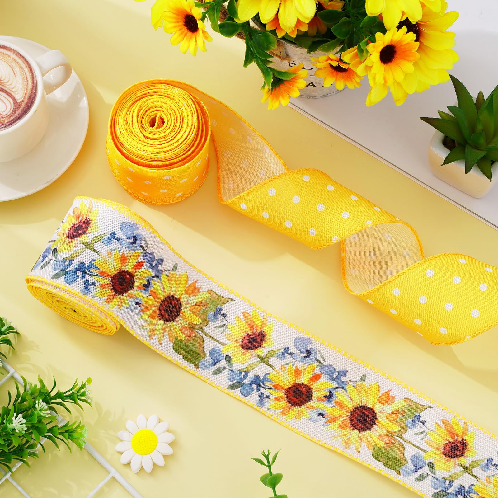 Amazon.com: Sunflower Dot Wired Edge Ribbon Yellow White Craft Amazon.com: Sunflower Dot Wired Edge Ribbon Yellow White Craft