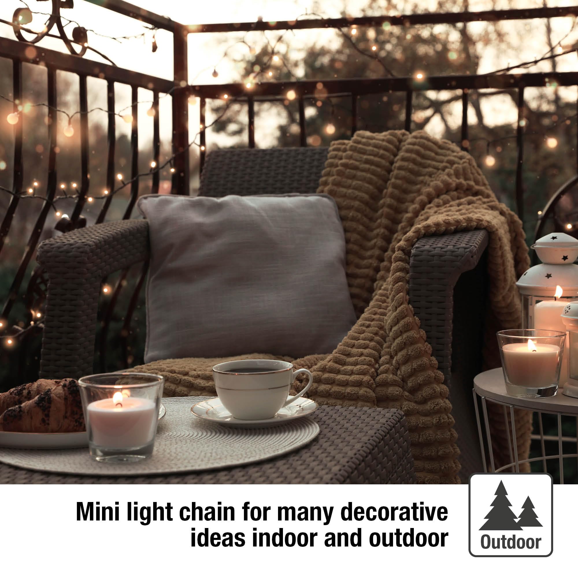 Hellum Guirlande lumineuse extérieure Cluster I 7,38m 370 LED Cluster Guirlande lumineuse blanc chaud avec minuterie I Guirlande lumineuse alimentée en électricité indoor & outdoor <59 lm 530179