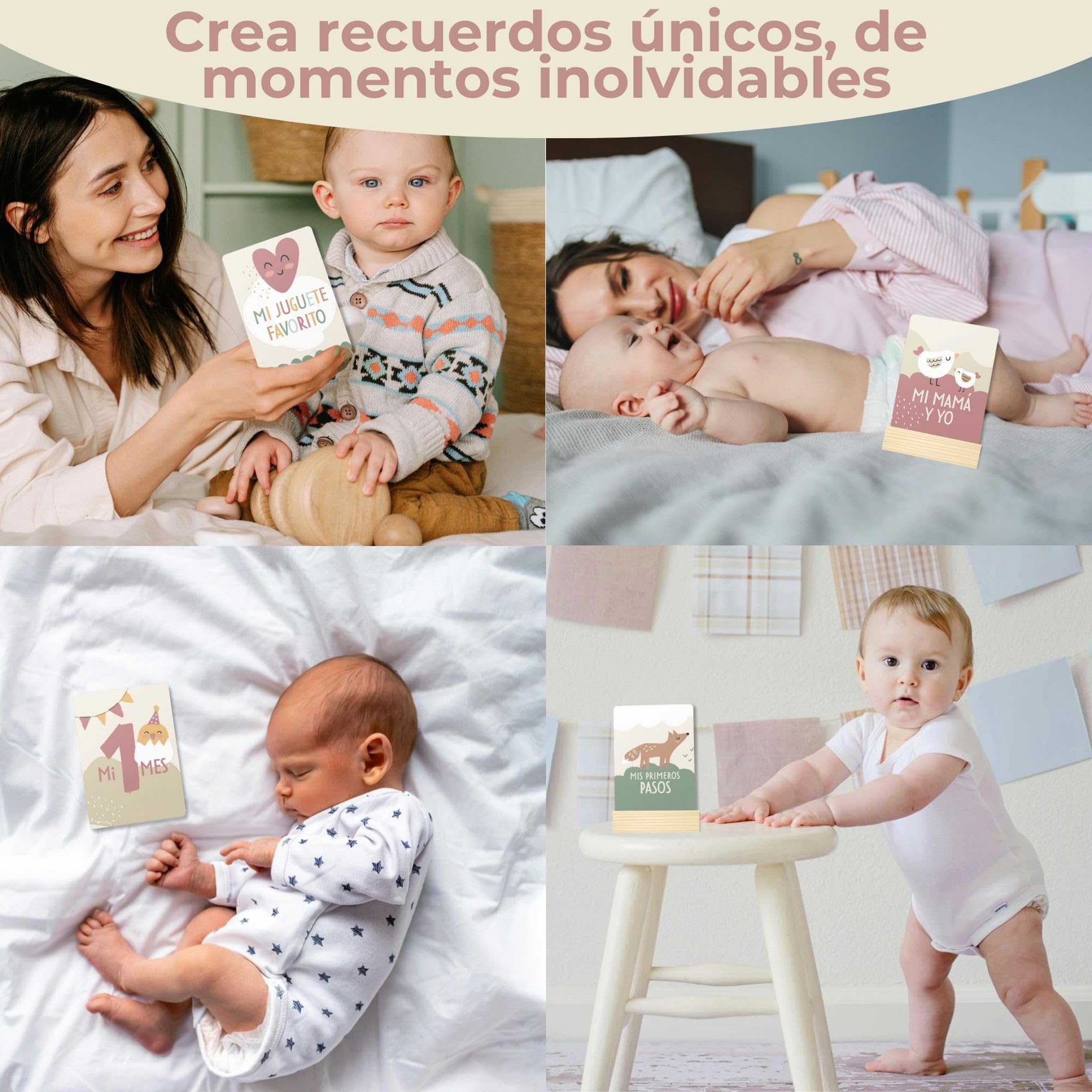 HUBORNS – Tarjetas cumple mes bebé “Mis primeras veces”, set de 46 tarjetas para fotos y recuerdos, regalo original para recién nacidos y padres primerizos con caja premium de regalo