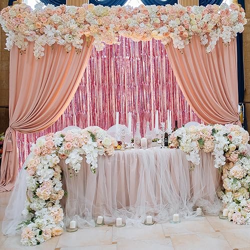 Miniatura 2 de Accevo Paquete de 3 cortinas de flecos de papel de aluminio con purpurina de 3.2 x 8.2 pies, decoración de fiesta rosa, serpentinas de oropel