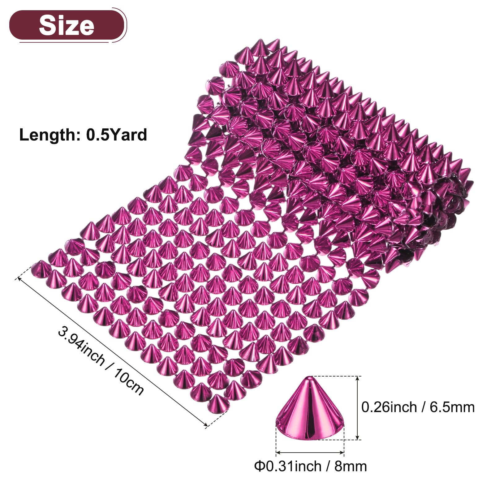 M METERXITY 0.5 Yard Sew Stitch on Spikes Stud Cone 12Rows Plastic Rose Red Spike Rivet with Flat Back Punk Rock Trim Mesh Bead for DIY Crafts/Clothes/Shoes/Bags - Image 3