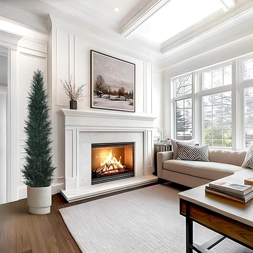 Miniatura 4 de Árboles topiarios artificiales de cedro de 5 pies, planta de cedro sintético en maceta en maceta de vivero, arbustos falsos para decoración de