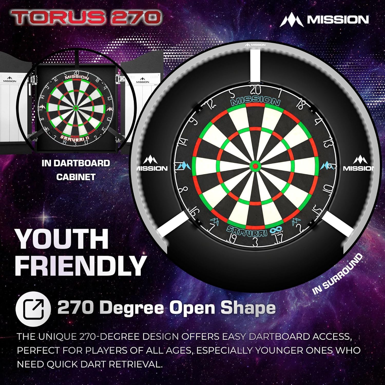 Mission Darts Torus 270 system oświetlenia LED do darta, piaskowana czerń