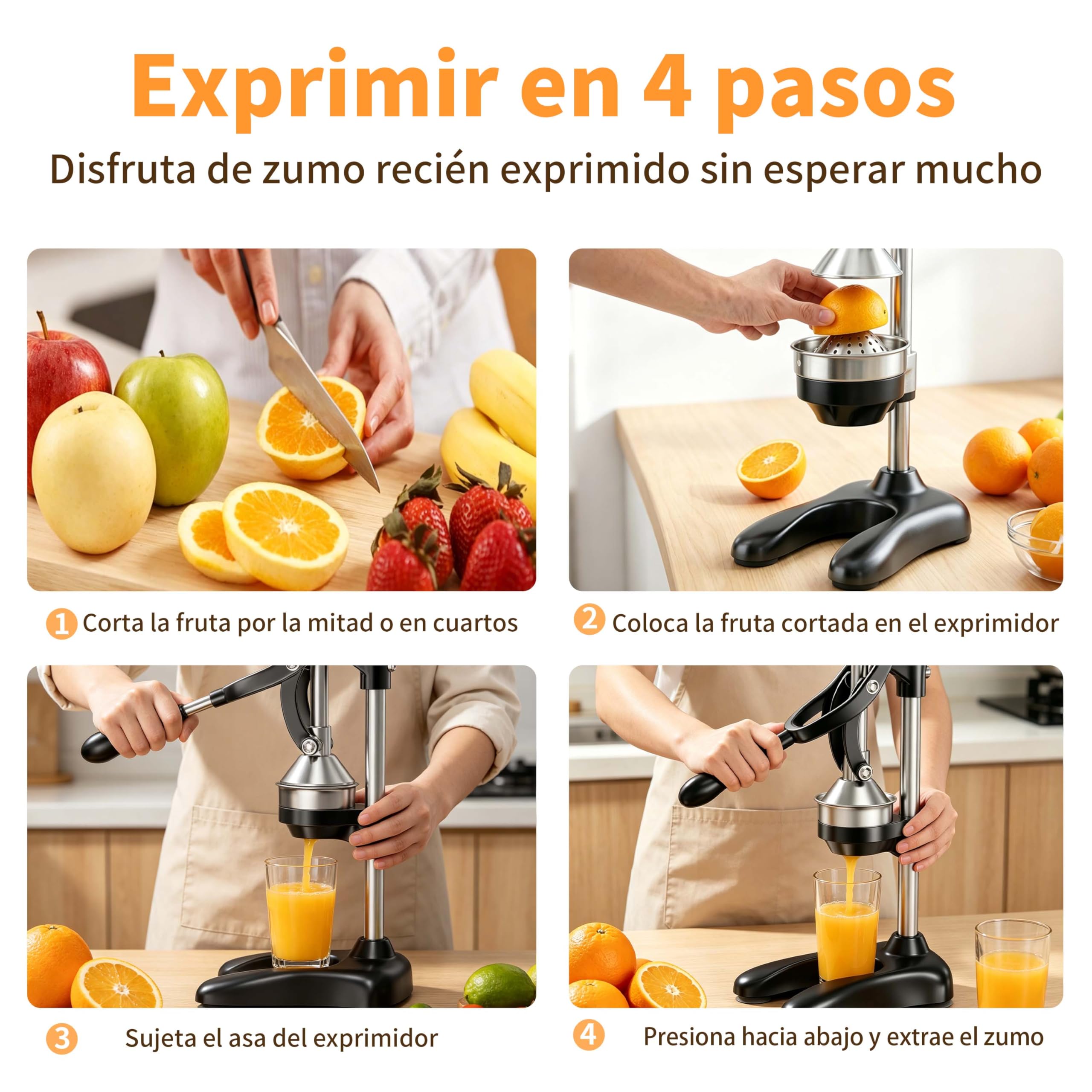 Exprimidor manual de acero inoxidable Lemon Squeezer para Naranjas, Limones (Negro)