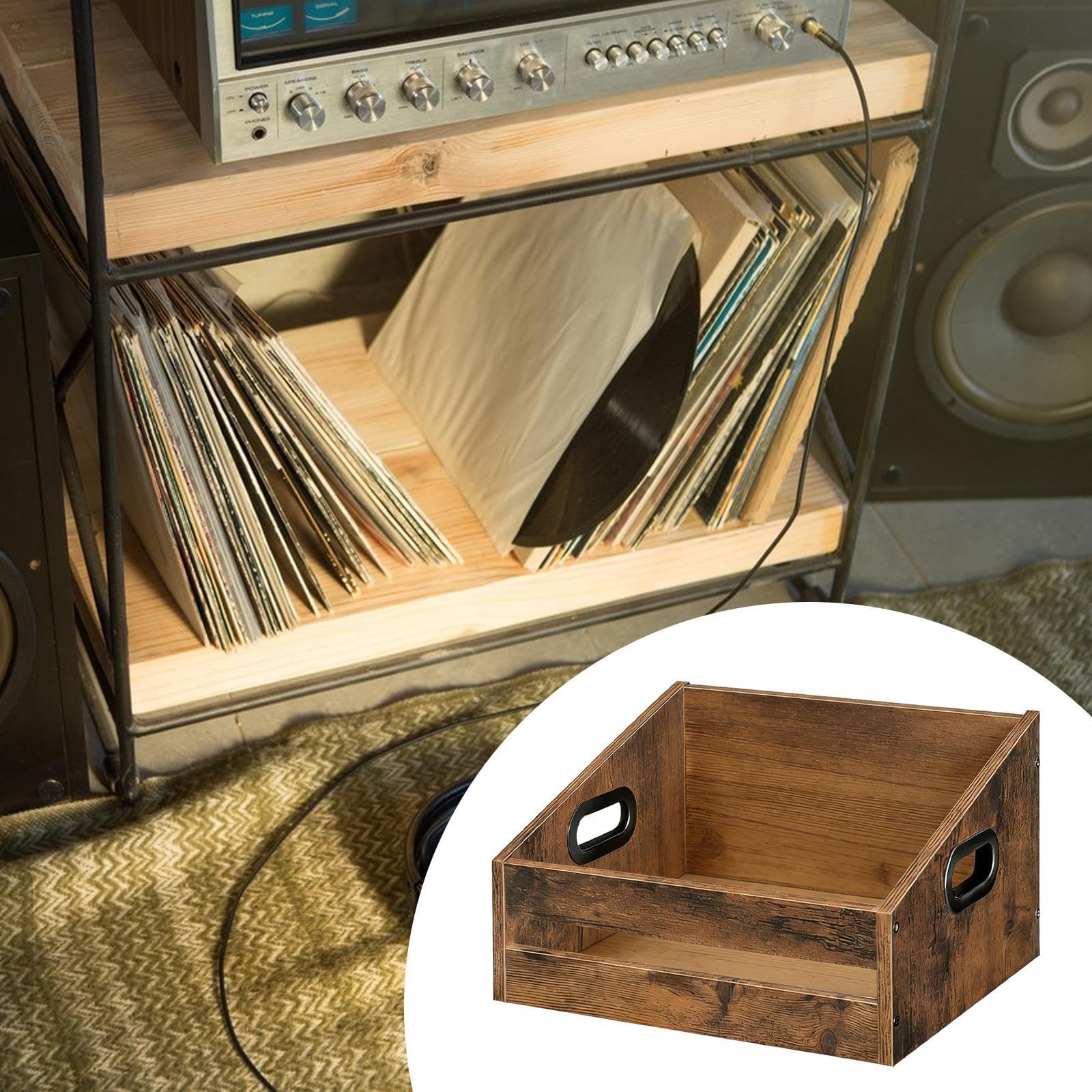 Cassa Porta Dischi in Vinile, Porta Dischi Rustico in Legno per Casa, Ufficio.
