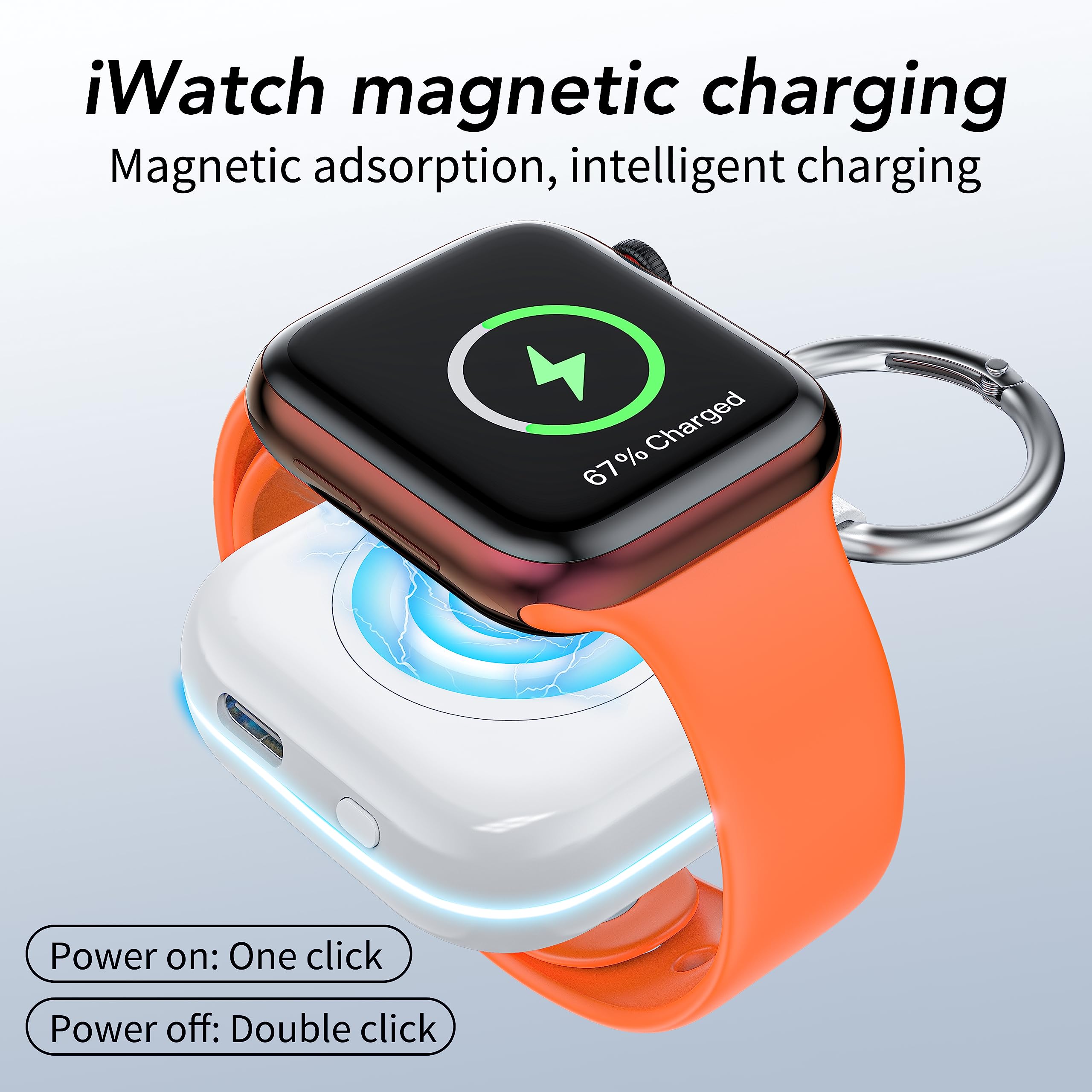 HUOTO Cargador de Reloj portátil para Apple Watch Series 9, Cargador magnético portátil para iWatch de 1200 mAh, Mini Cartera, artículos de Carga rápida, Llavero para Apple Watch Series