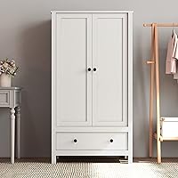 Panana 2-Door Bedroom Armoire Wardrobe with Drawer, White - Spacious Storage Closet for Organized Living