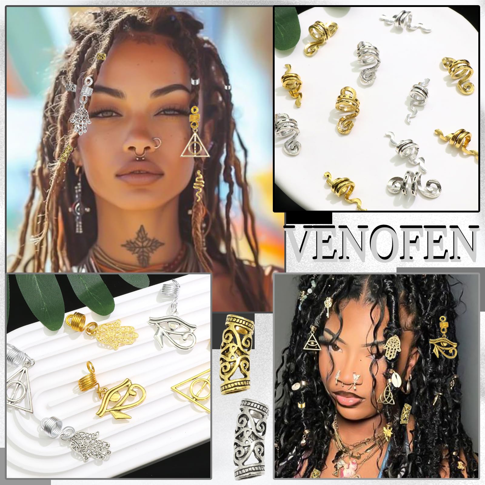 Viking Hair Jewelry Beads for Braids Dreadlocks Adjustable Silver 231pcs Large 50 Pcs Viking Hair Set,goddess Hair Beads, Silver  main image 2