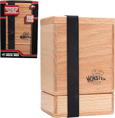 Miniatura 6 de Monster - Caja magnética de madera de roble rojo con compartimento para dados, compatible con Yugioh, Magic the Gathering MTG, Pokémon, tarjetas
