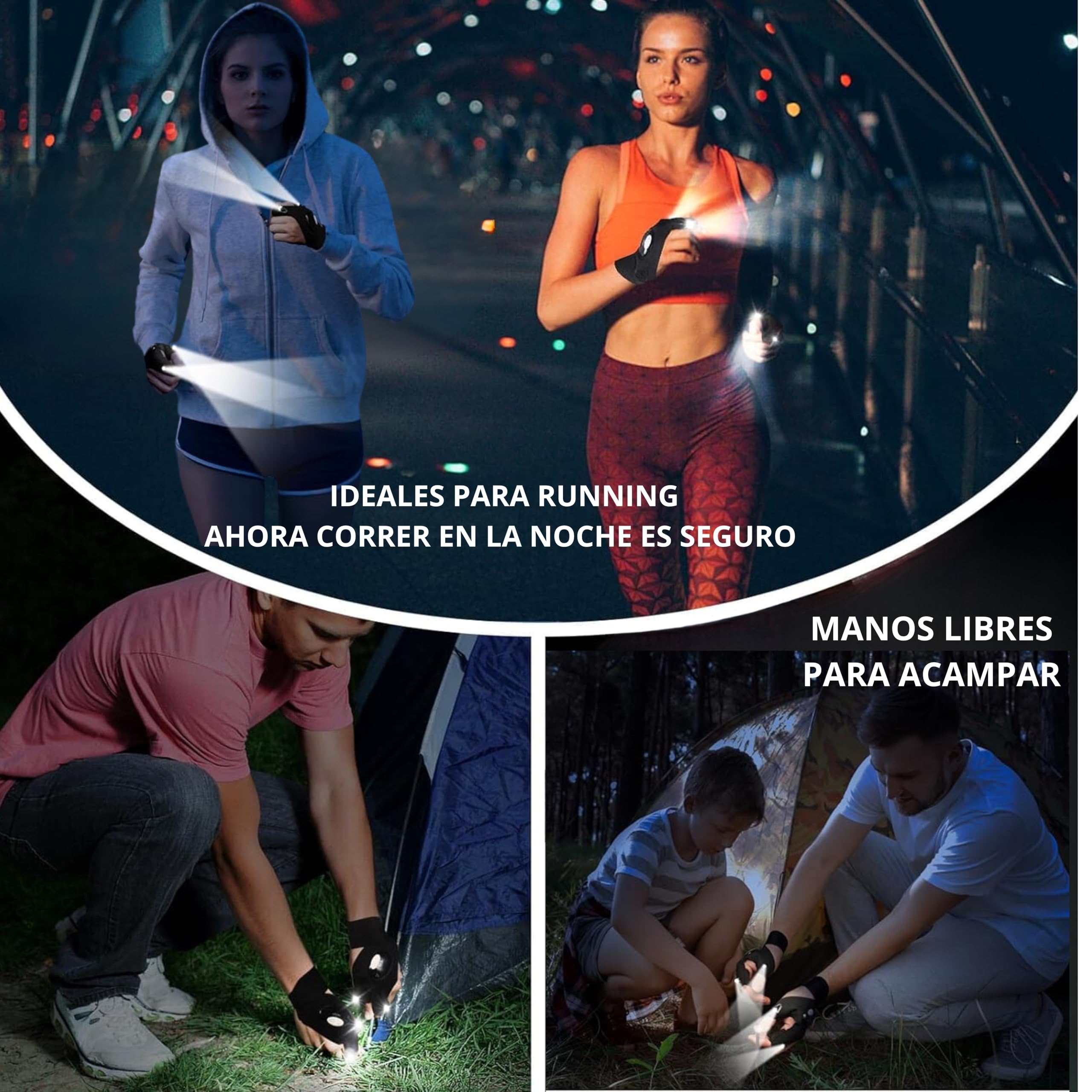2 Pares de Guantes con Luz LED – Pesca, Camping, Reparaciones – Regalo Original para Hombres – Manos Libres con Linterna – Baterías Incluidas