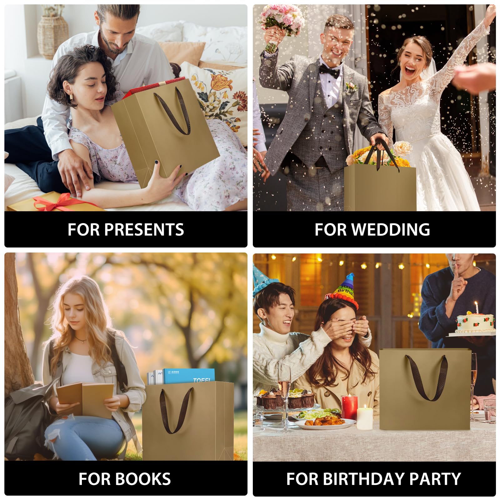 EUSOAR Bolsas Regalo - 10 Piezas Bolsas de Papel con Asas - 230GSM Bolsas Regalo Grande - L 32x11.5x28cm Kraft Marrón Cobre Paper Gift Bags - Bolsas Papel para Fiestas Cumpleaños Shopping