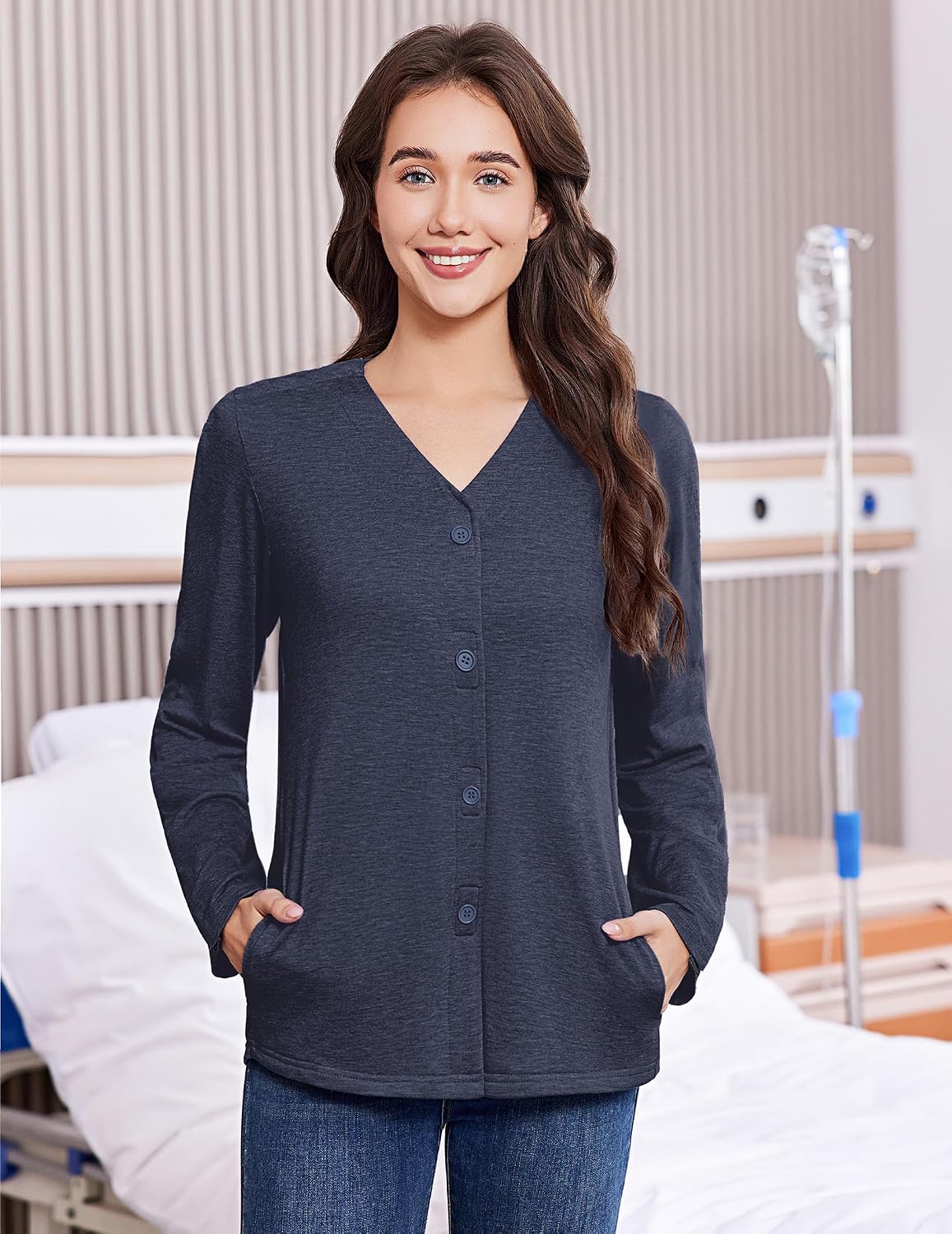 Deyeek Women's Mastectomy Shirts with Drain Pockets Shoulder Surgery Tops