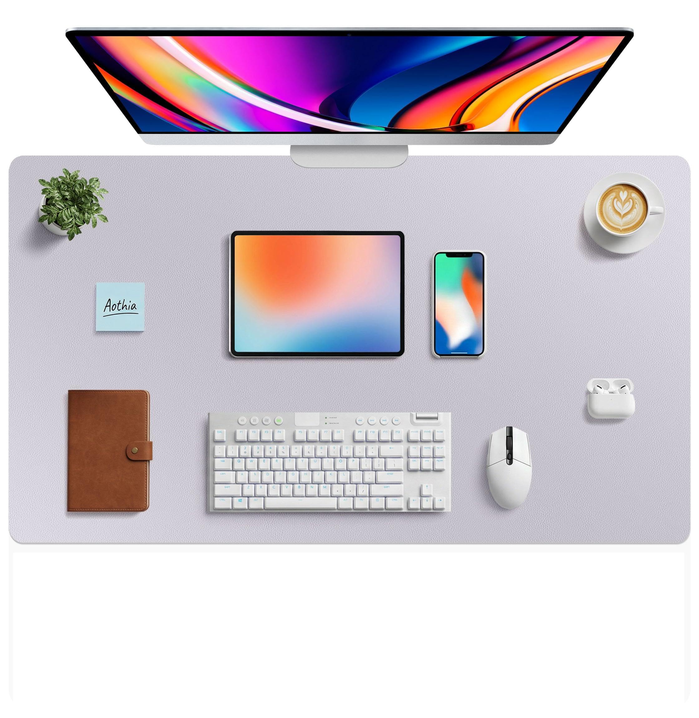 Aothia Faux Leather Desk Mat - Large Mouse Pad, Non-Slip PU Leather Blotter, Waterproof Writing Surface for Office and Home (Smoky Lavender, 40" x 24")