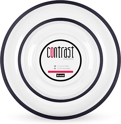 Miniatura 4 de Blue Sky Contrast Collection - Juego de platos combinados transparentes con borde negro, (7 pulgadas, 16 unidades y 10 pulgadas, 16 unidades) negro