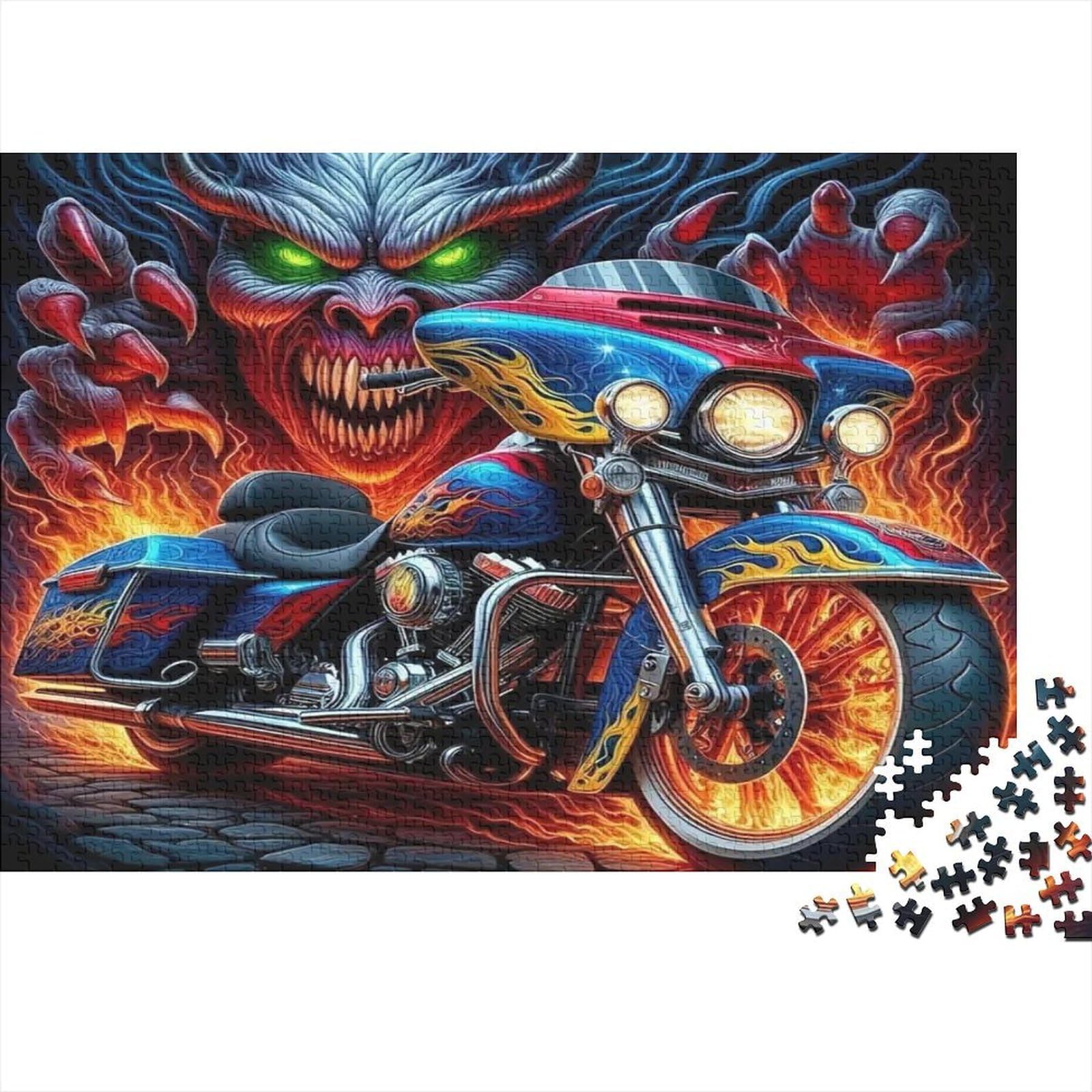 Motorcycle Monster 1000 Piece Jigsaw Puzzle for Adults Paper Night Scene Puzzle Game for Family Relaxation Gift 38x26cm/1000pcs — image 1