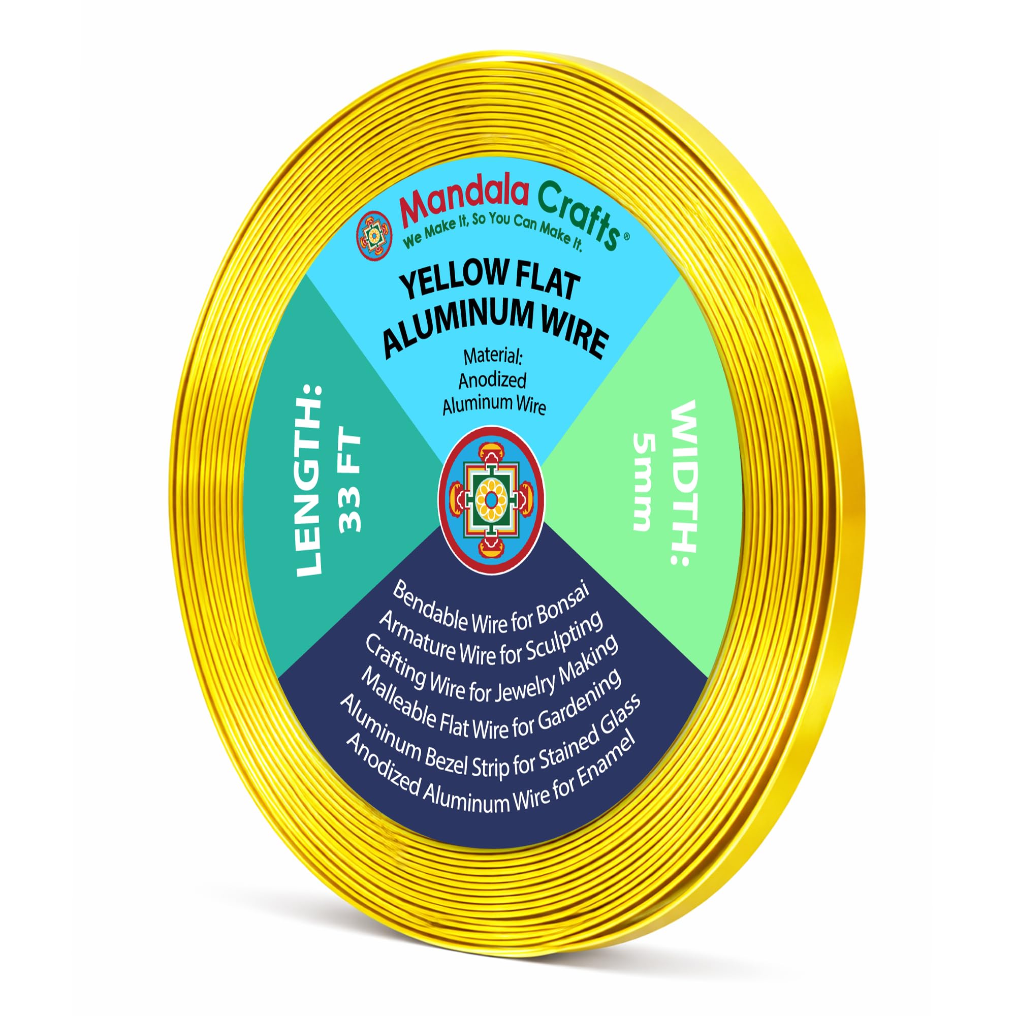 Mandala Crafts 5mm Yellow Flat Aluminum Crafting Wire for Sculpting