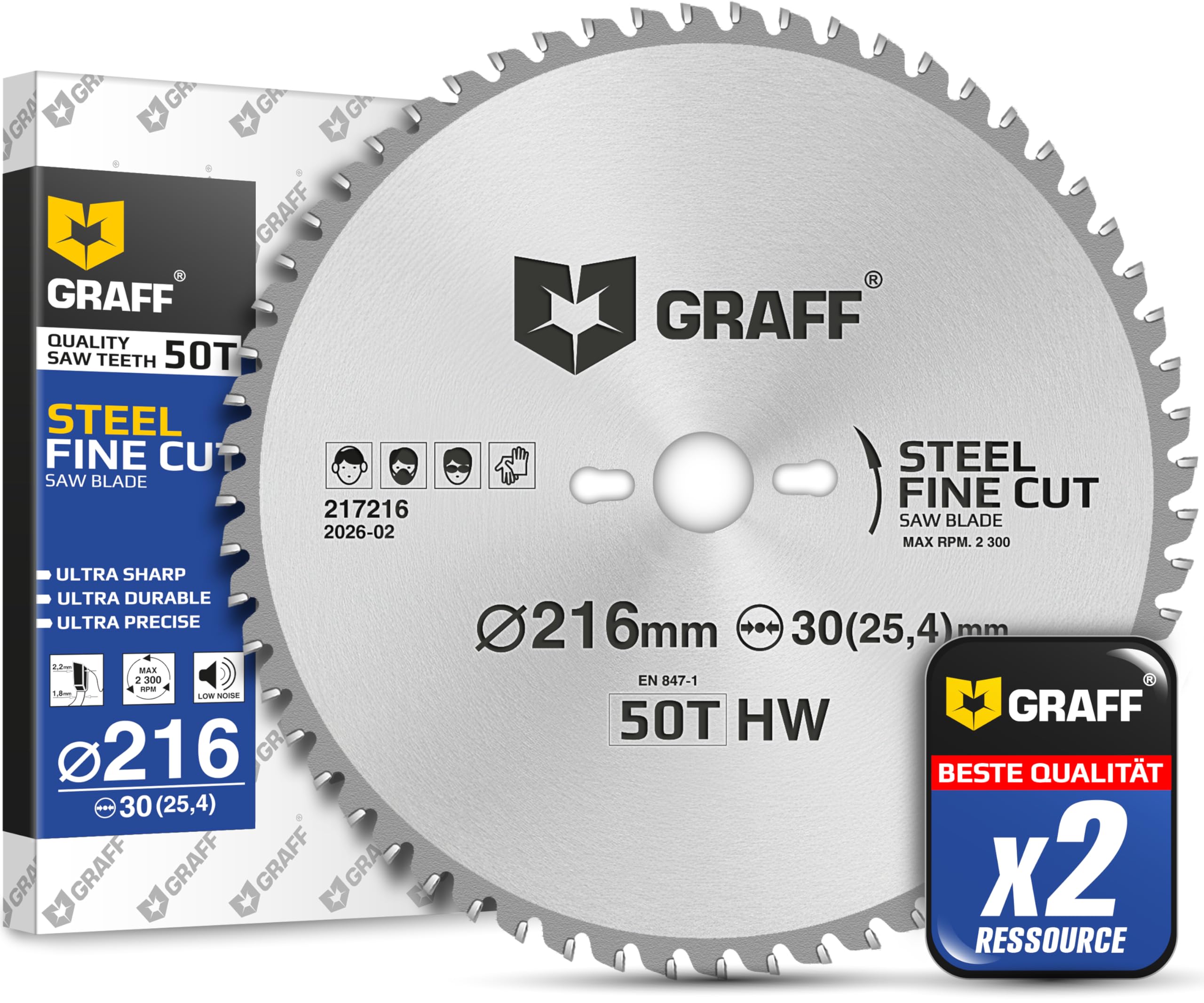 GRAFF Sägeblatt 216x30 Metall Stahl Aluminium Metallrohre – Kreissägeblatt 216x30 mm für Kappsäge, Tauschsäge, Tischkreissäge, Akku Handkreissäge – Professional Sägeblatt 216x30