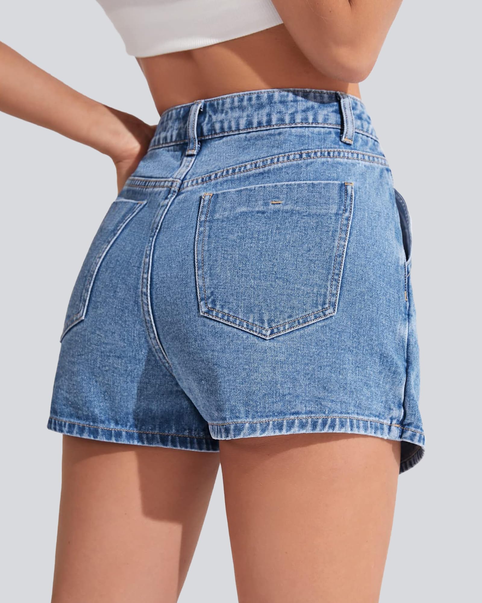 Flvsun Denim Shorts Women Casual High Waisted Solid Button Up Asymmetrical Denim Jean Skort Skirt Mini Shorts Mid Blue M