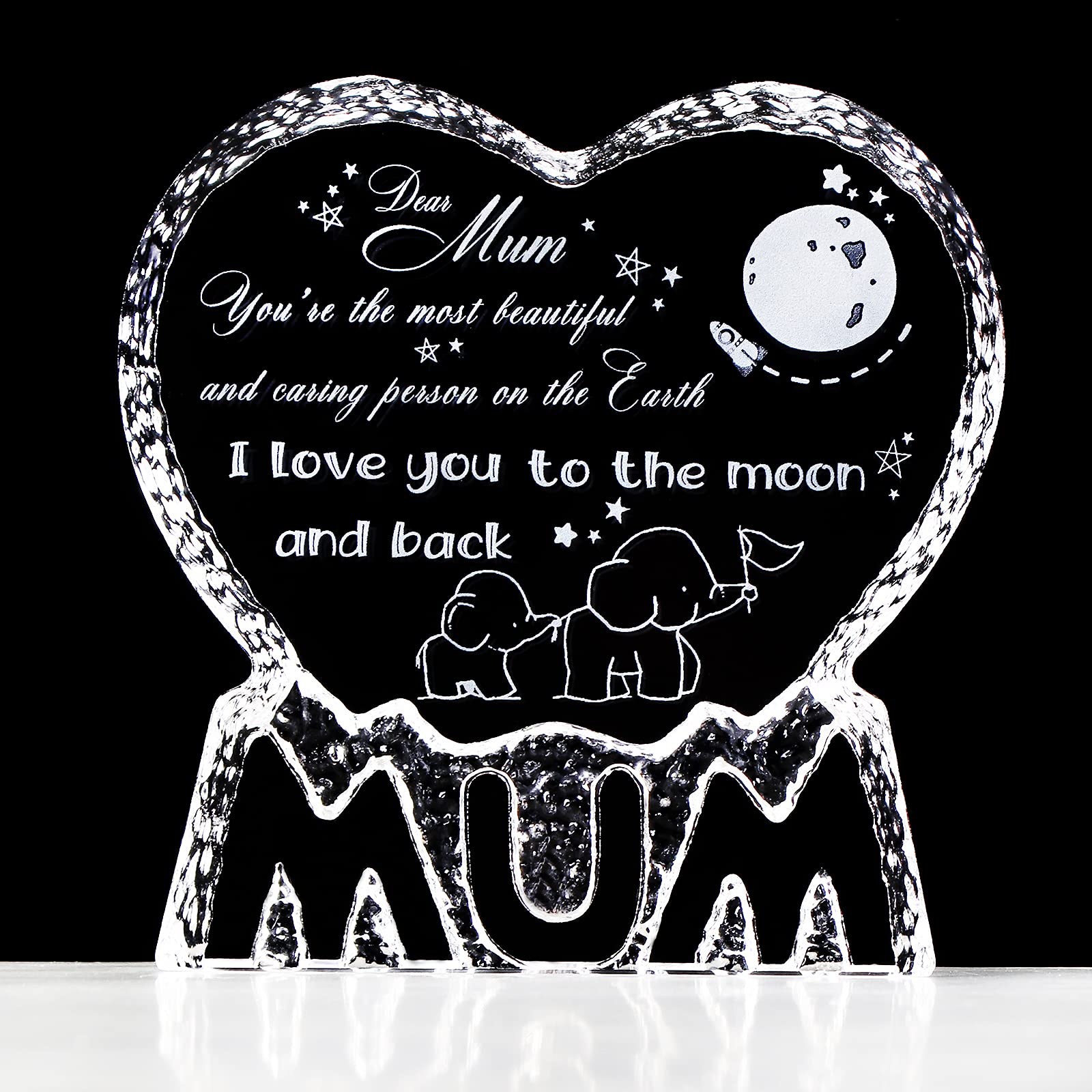 Movdyka Gift For Mum Crystal Engraved Plaque I Love You Mum Birthday Gifts For Mother From Daughter And Son Mother's Day Romantic Gifts, Glass Keepsake Paperweight With Mum Letters