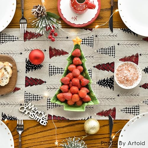 Miniatura 10 de Artoid Mode Camino de mesa de árbol de Navidad, decoración de mesa de comedor de cocina de invierno de temporada para decoración de fiesta del