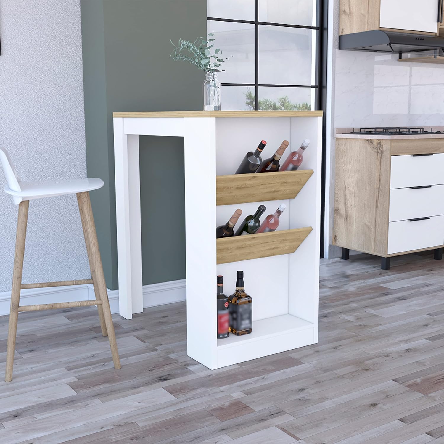 Kitchen Island with Particle Board Construction, 2 Bottle Organizer and Shelf, 41" H, White /, Kitchen Storage & Display, 35.8" W x 22.8" D