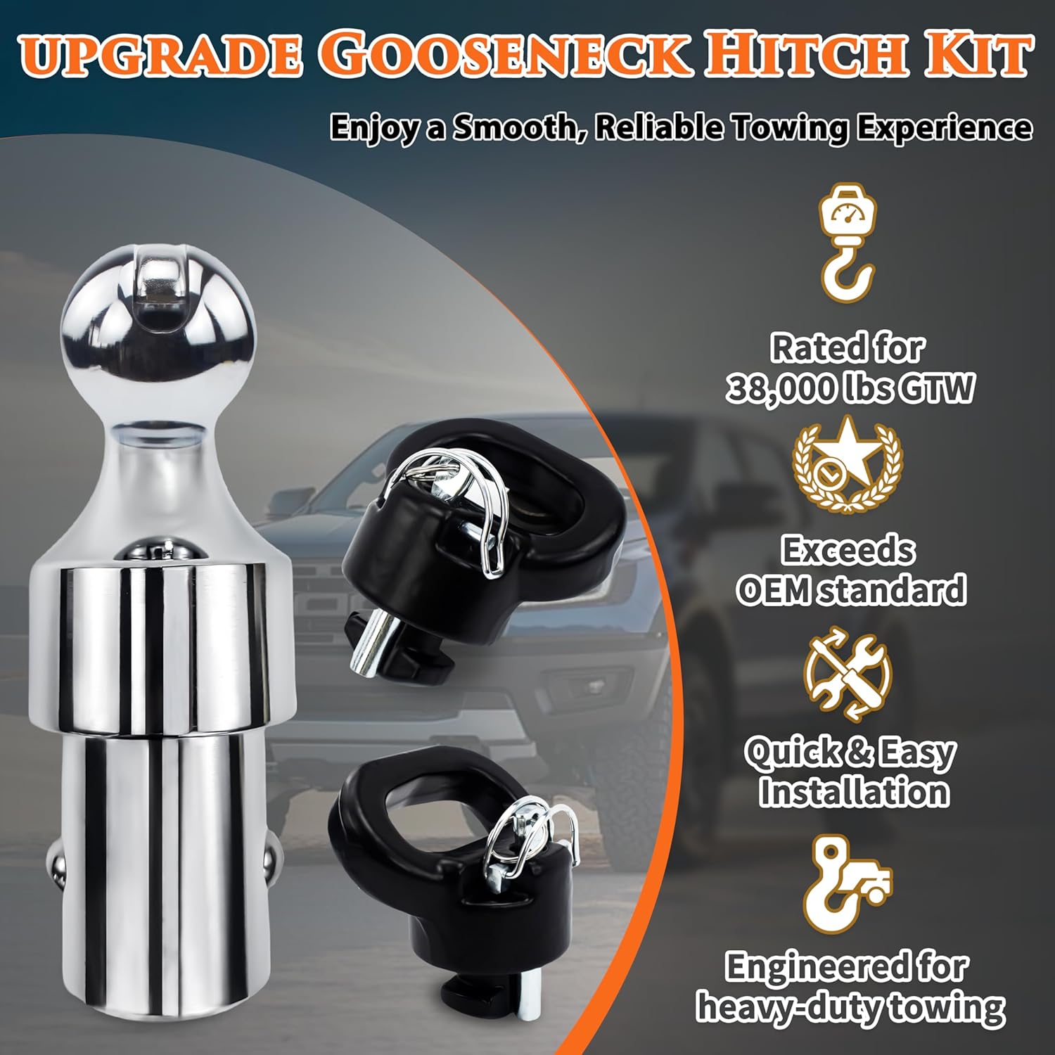 60638 Upgraded 38,000 lbs GTW Puck System Gooseneck Hitch Ball Kit Compatible with 2013-2025 Dodge RAM 2500/3500, 2-5/16 Inch Gooseneck Ball for Truck Bed with 2 Gooseneck Safety Chain Anchors
