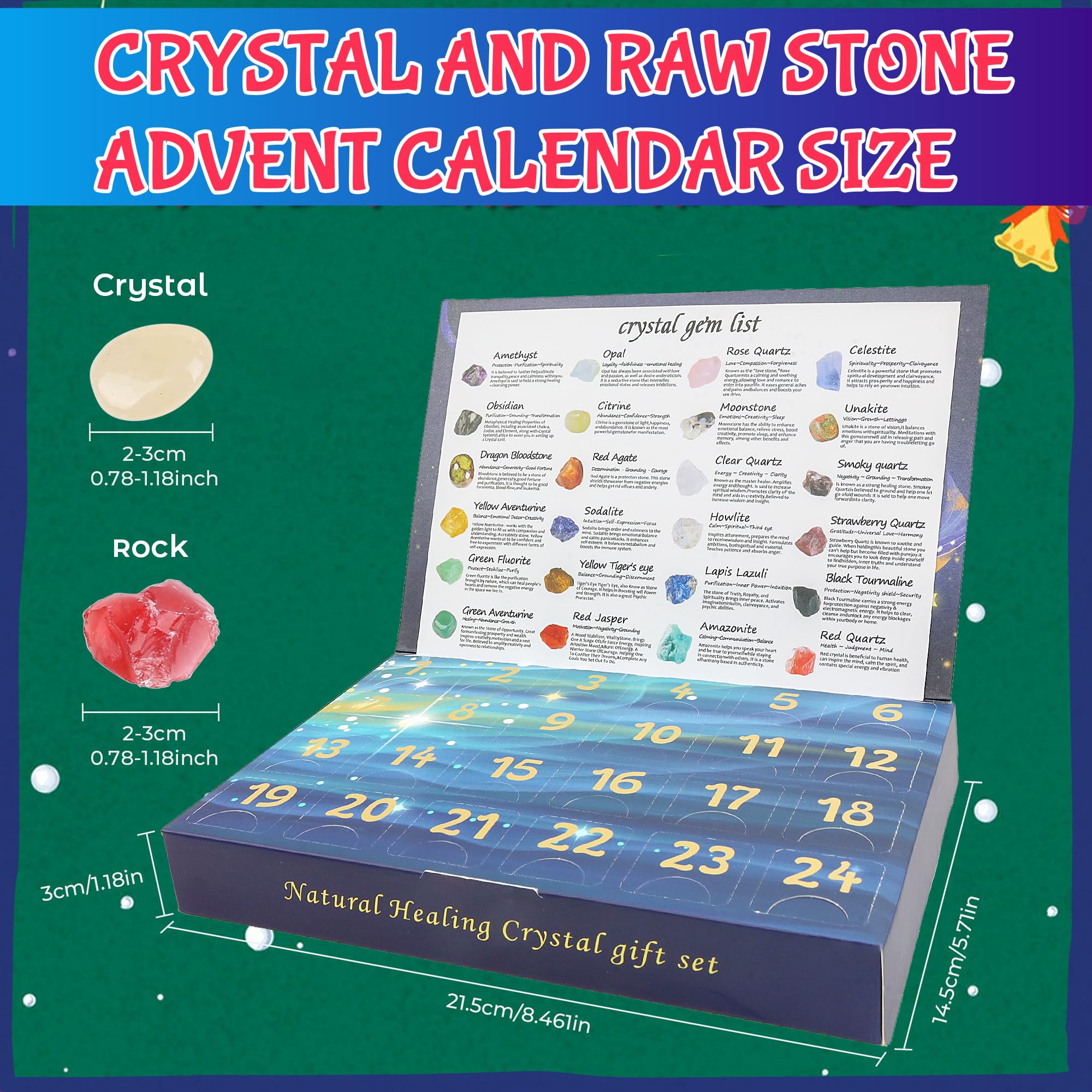 Sahoottie Crystal Advent Calendar 2025,24 Days Natural Crystal Gemstones Fossils Geographic Advent Calendars Crystals and Gemstones Rock Collection Enthusiasts Gifts for Women Men Adult Xmas - Image 4