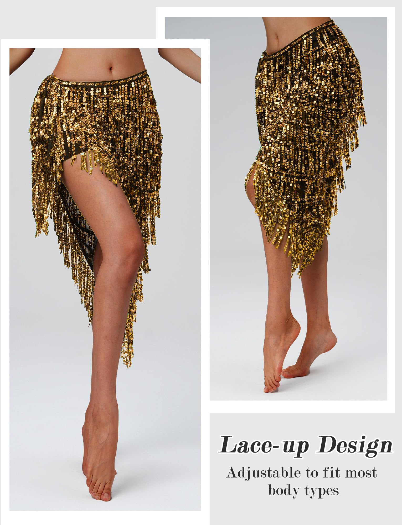 SEAUR Ceinture Danse Orientale Femme Sequin Foulard Danse du Ventre Hip Scarf Tassel pour Rumba Samba Chacha