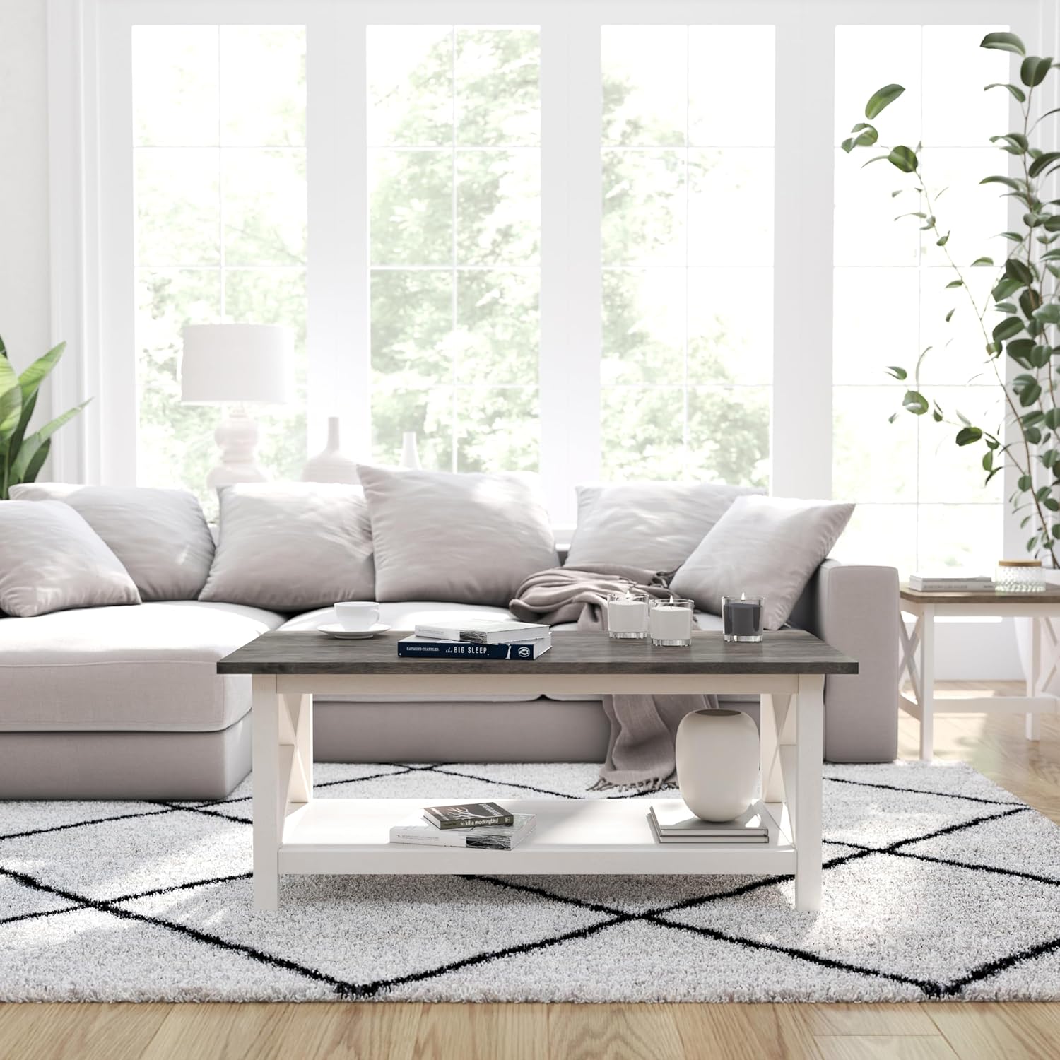 Merrick Lane Matty Farmhouse Coffee Table in a living room setting