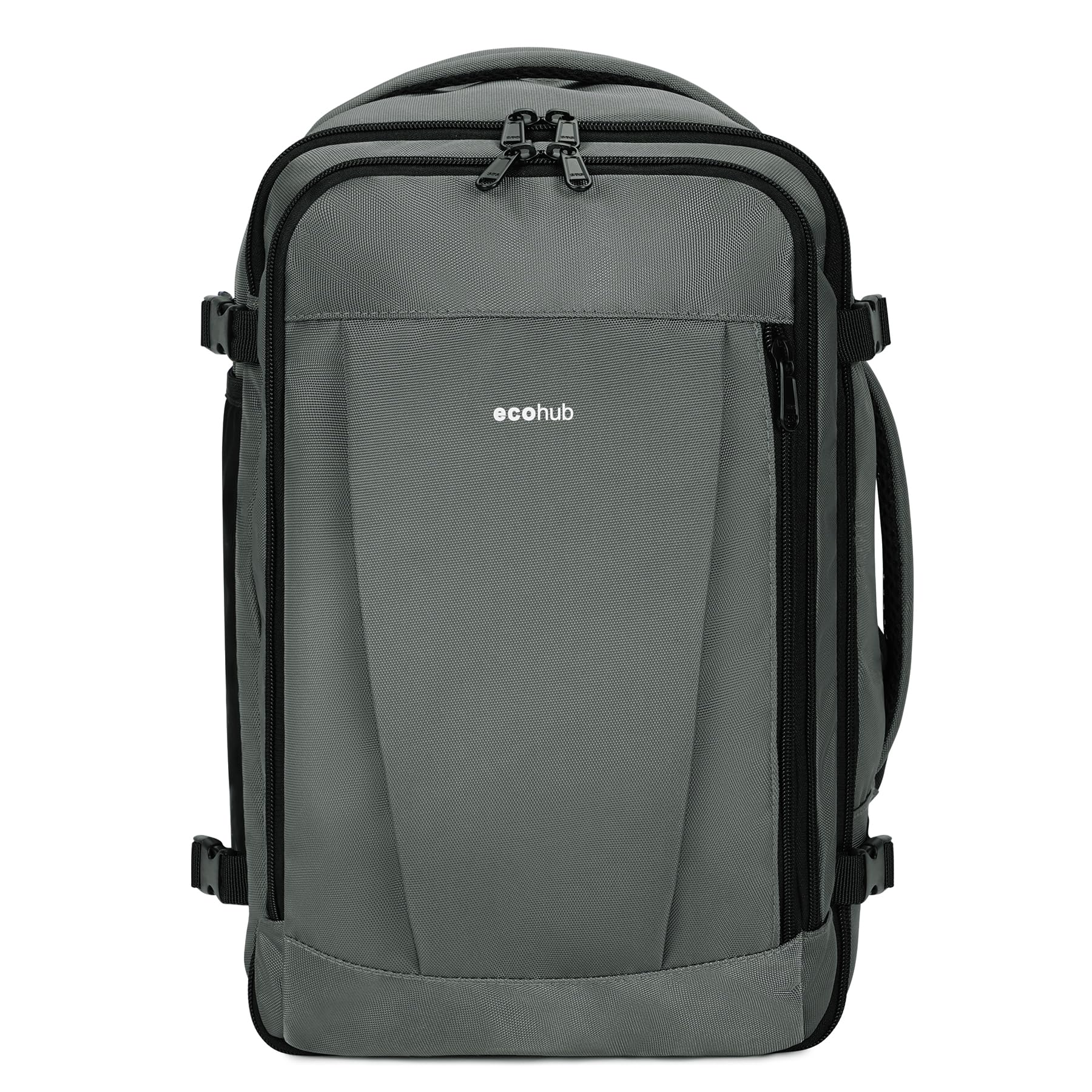 ECOHUB Zaino da Viaggio Ryanair 40x20x25, 13 Tasche, Bagaglio a Mano, Valigia Sotto il Sedile, con Maniglia, Borsa Aereo, Ecologica in PET Riciclato, da 20 Litri, Brevettato(Grigio chiaro)