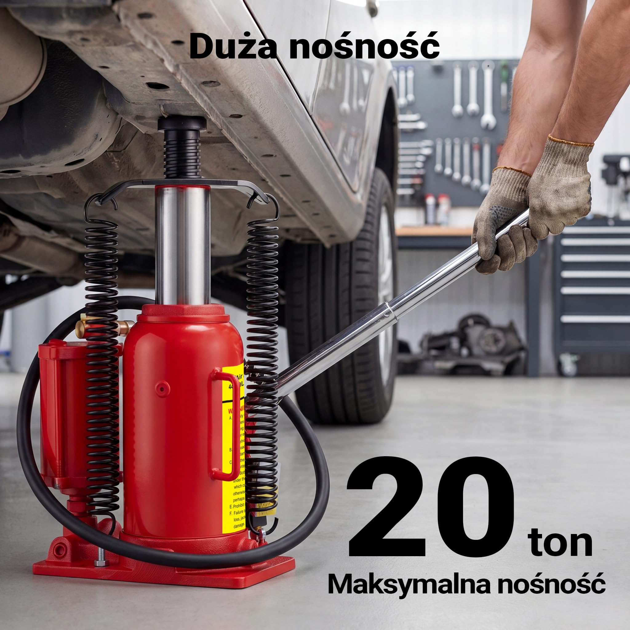 Hydrauliczny i pneumatyczny podnośnik ramowy Wiltec 20T, 260-510 mm, kompaktowy stalowy podnośnik do butli, pneumatyczny i ręczny