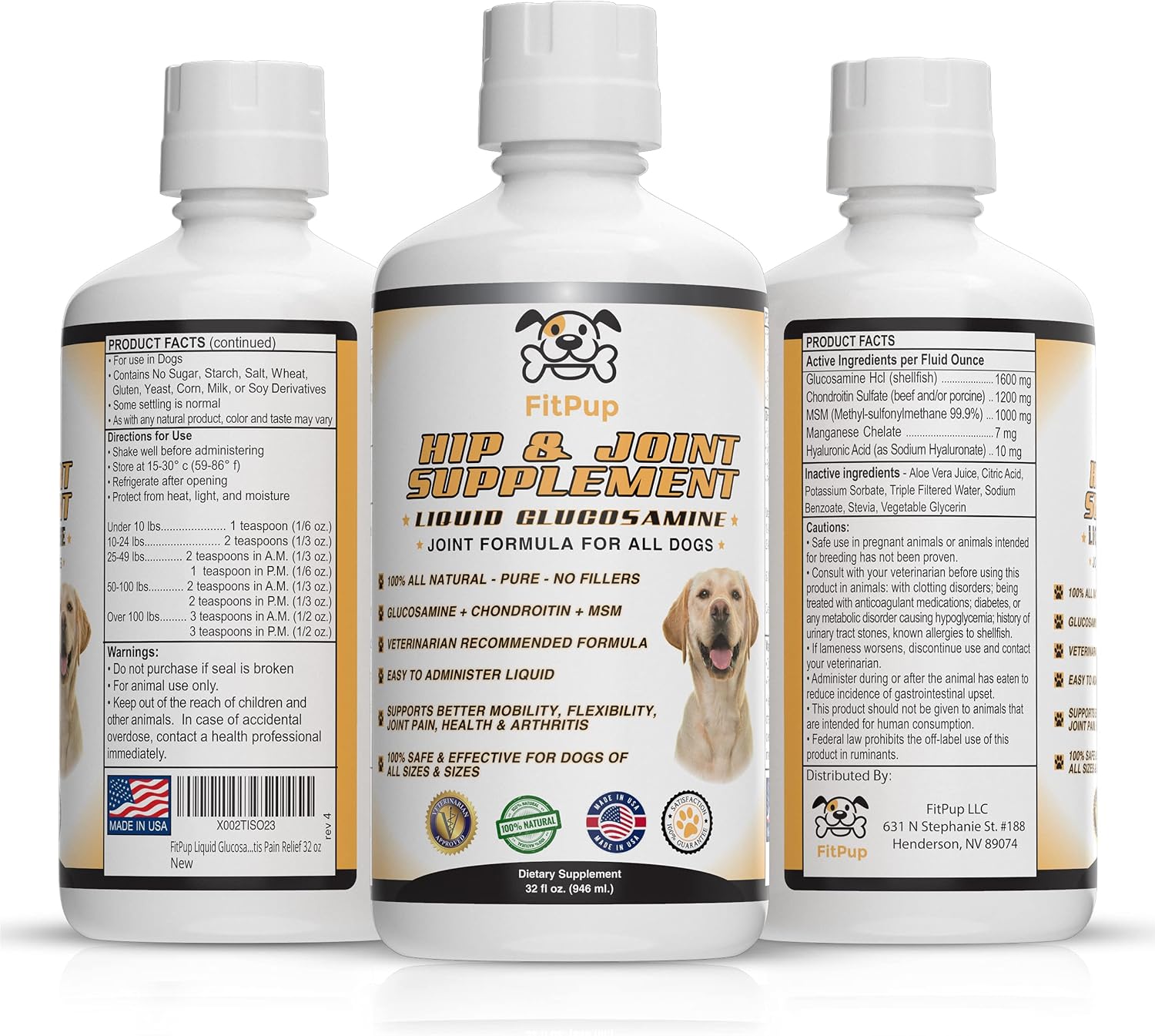 FitPup Liquid Glucosamine for Dogs with Chondroitin, MSM, Hyaluronic Acid - Hip & Joint Supplement for Mobility Comfort Stiffness -…
