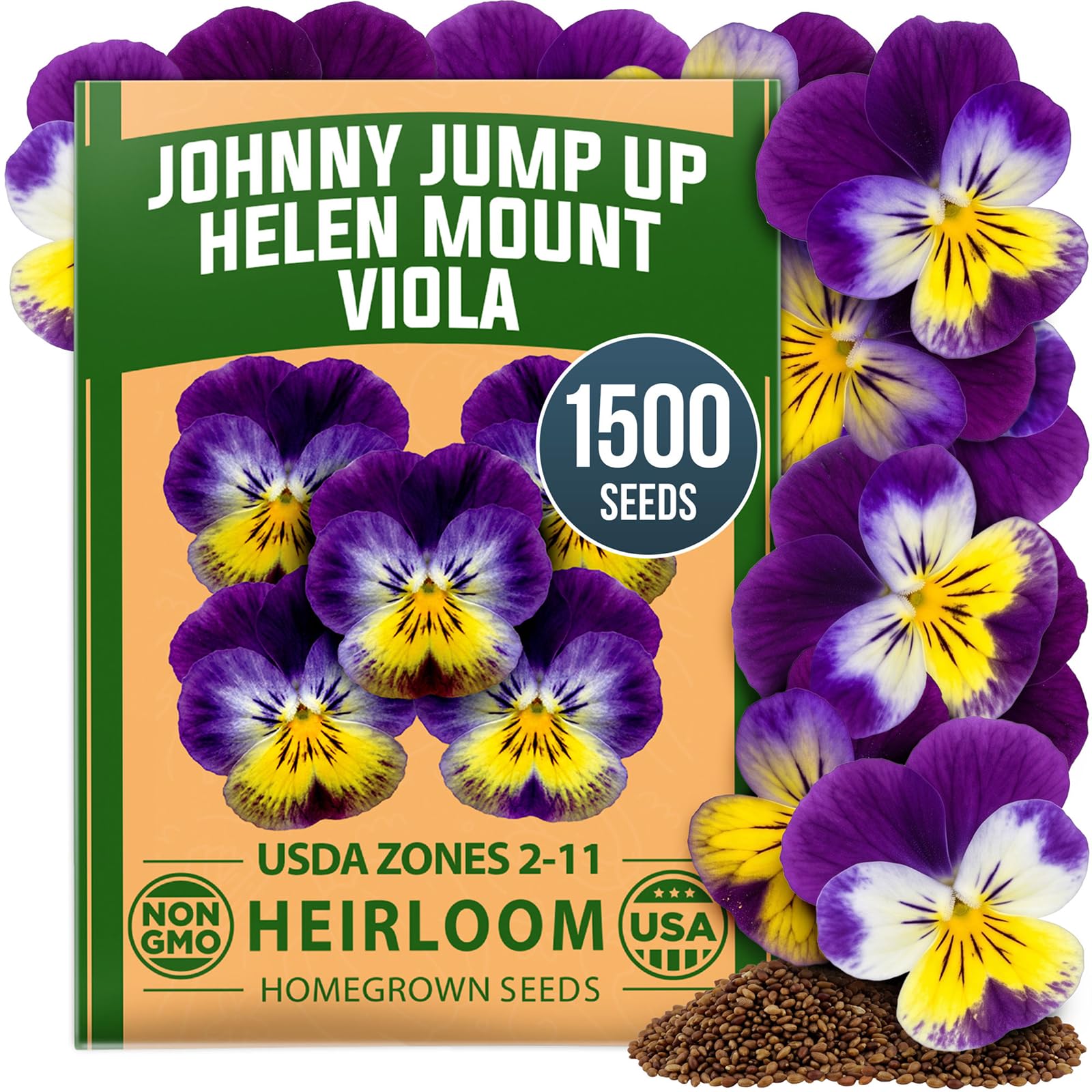 HOME GROWN Johnny Jump Up Helen Mount Viola Seeds, 1,500, Viola Tricolor