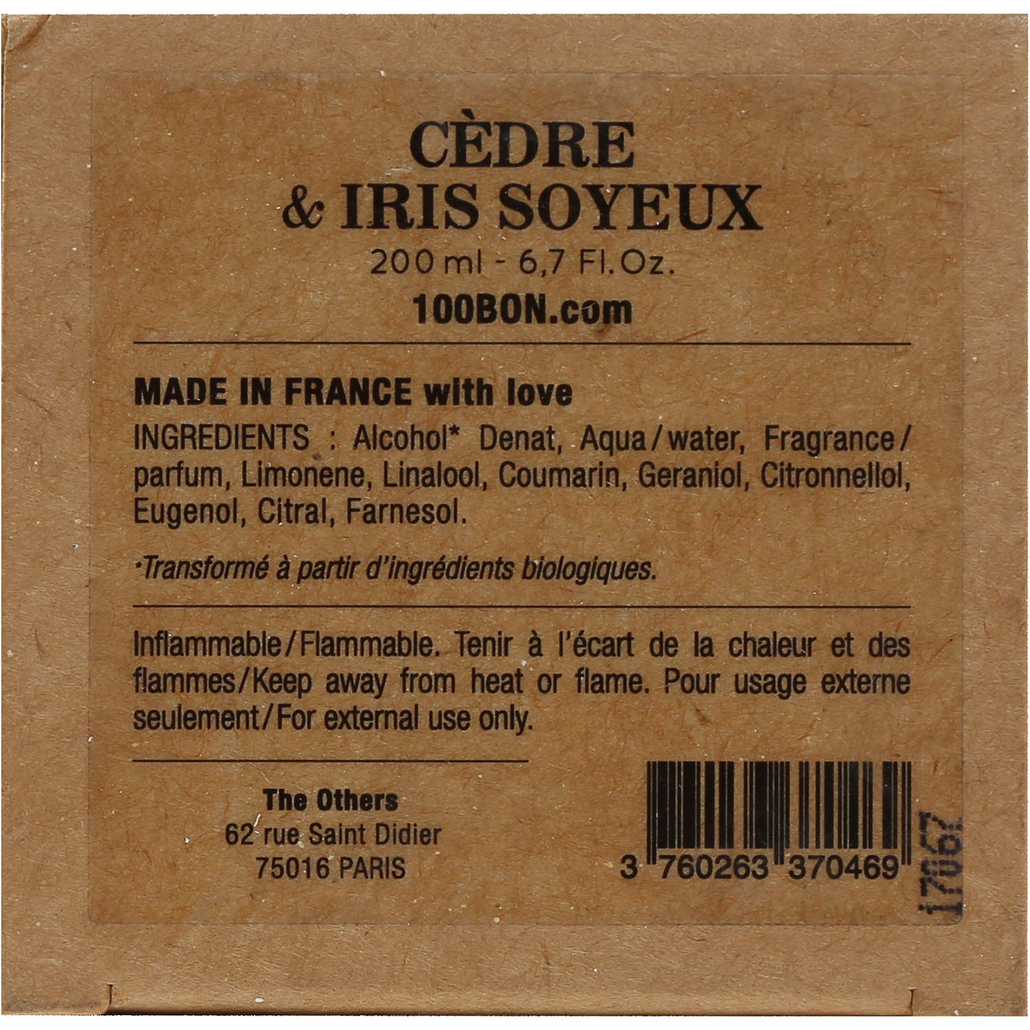 100BON Cèdre & Iris Soyeux Natürliches Eau de Toilette, Nachfüllpackung, 200 ml