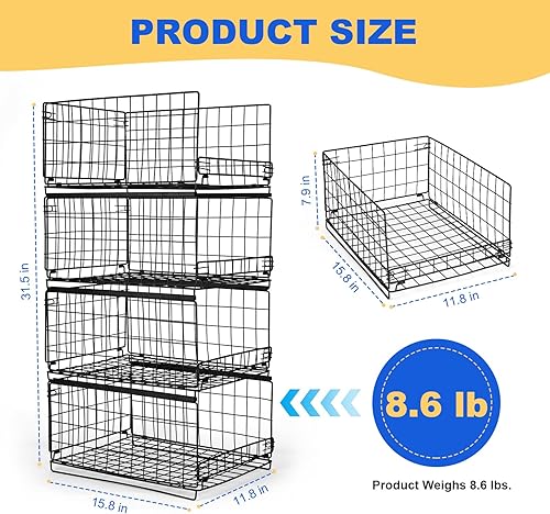 Miniatura 3 de Organizadores de almacenamiento apilables de 4 niveles, estantes de almacenamiento, cesta de ropa, organizador de estante de ropa para sala de