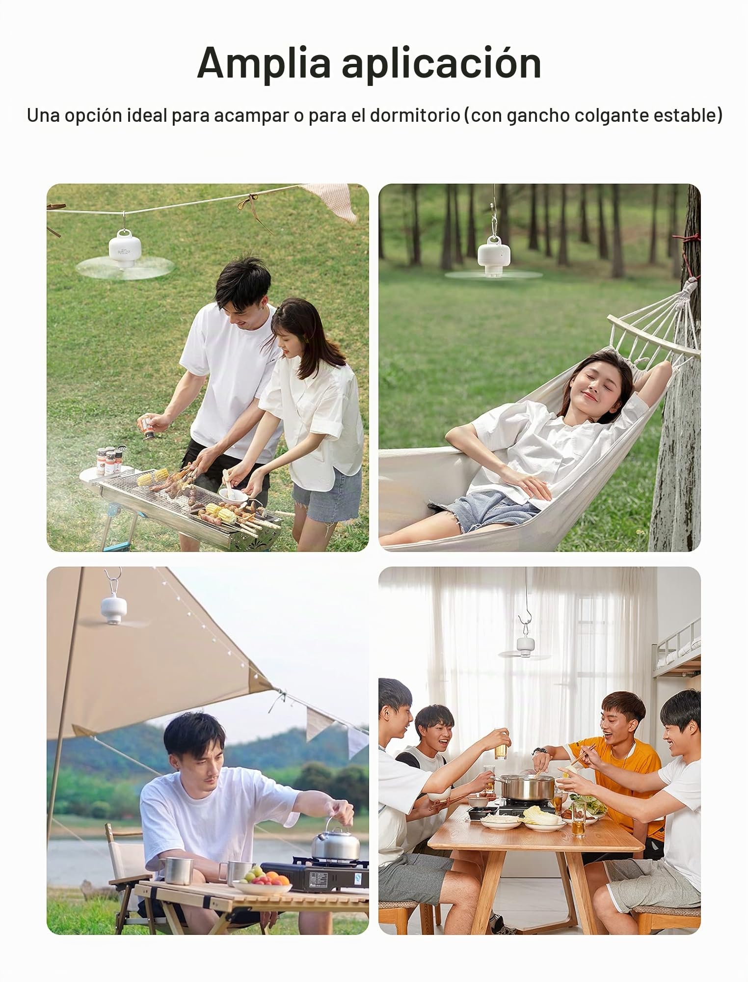 JISULIFE 8000mAh Ventilador de camping con pilas, USB recargable con control remoto, aspas de ventilador extraíbles, gancho para colgar, temporizador, 4 velocidades para exteriores-blanco