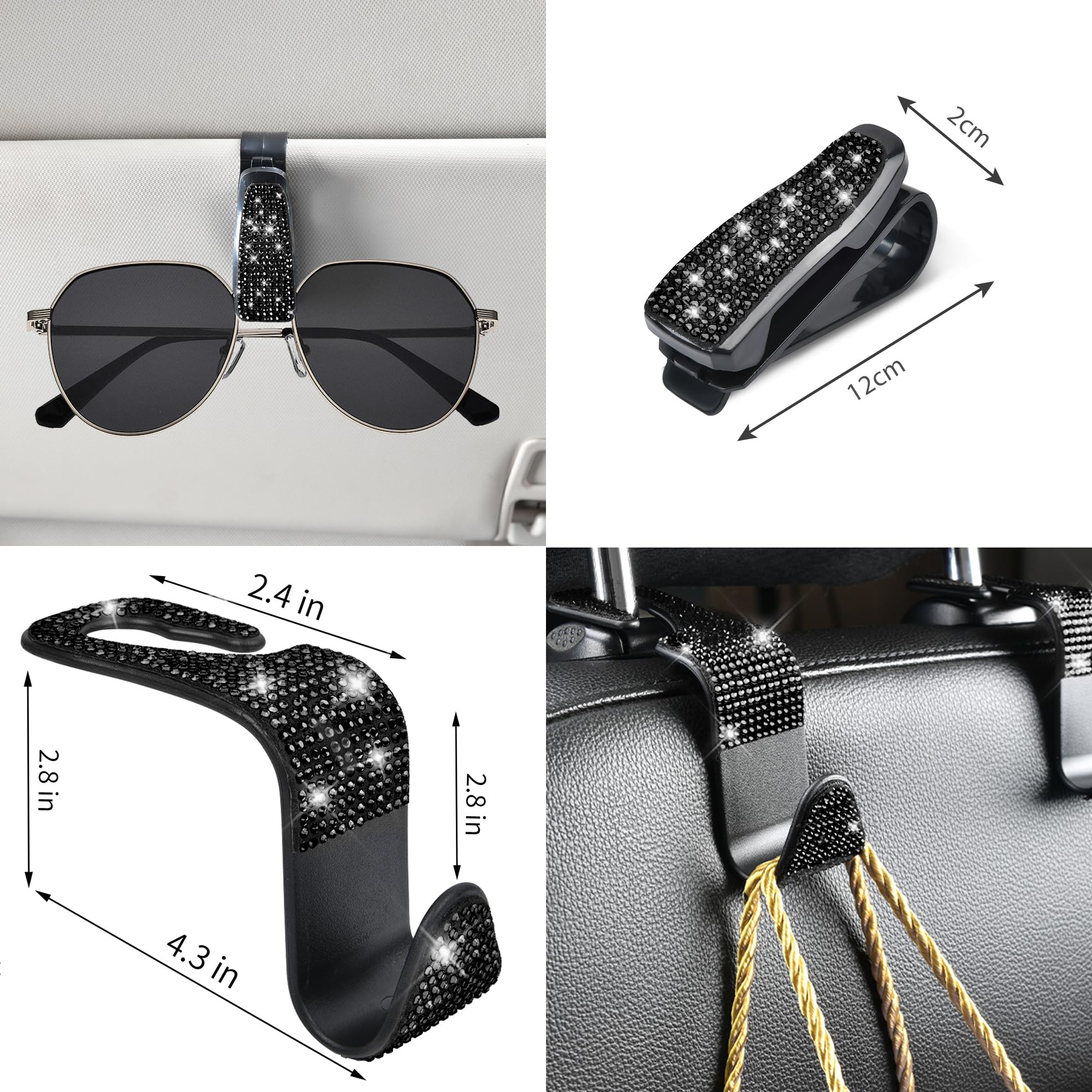 CAR PASS 11 PCS Bling Diamond Car Accessories for Women Sparkly Rhinestone Steering Wheel Cover Bling Seat Belt — view 7