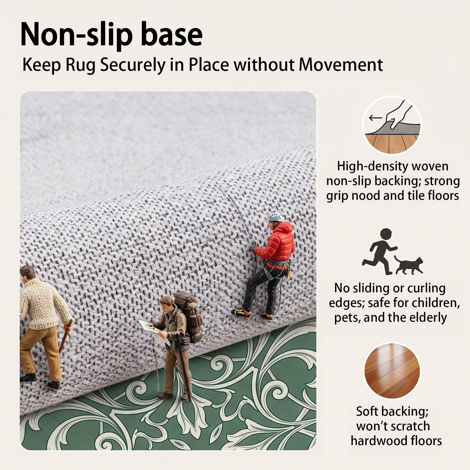 Okrągły dywan, nadaje się do prania, zielony, biały, kwiatowy, blaetter