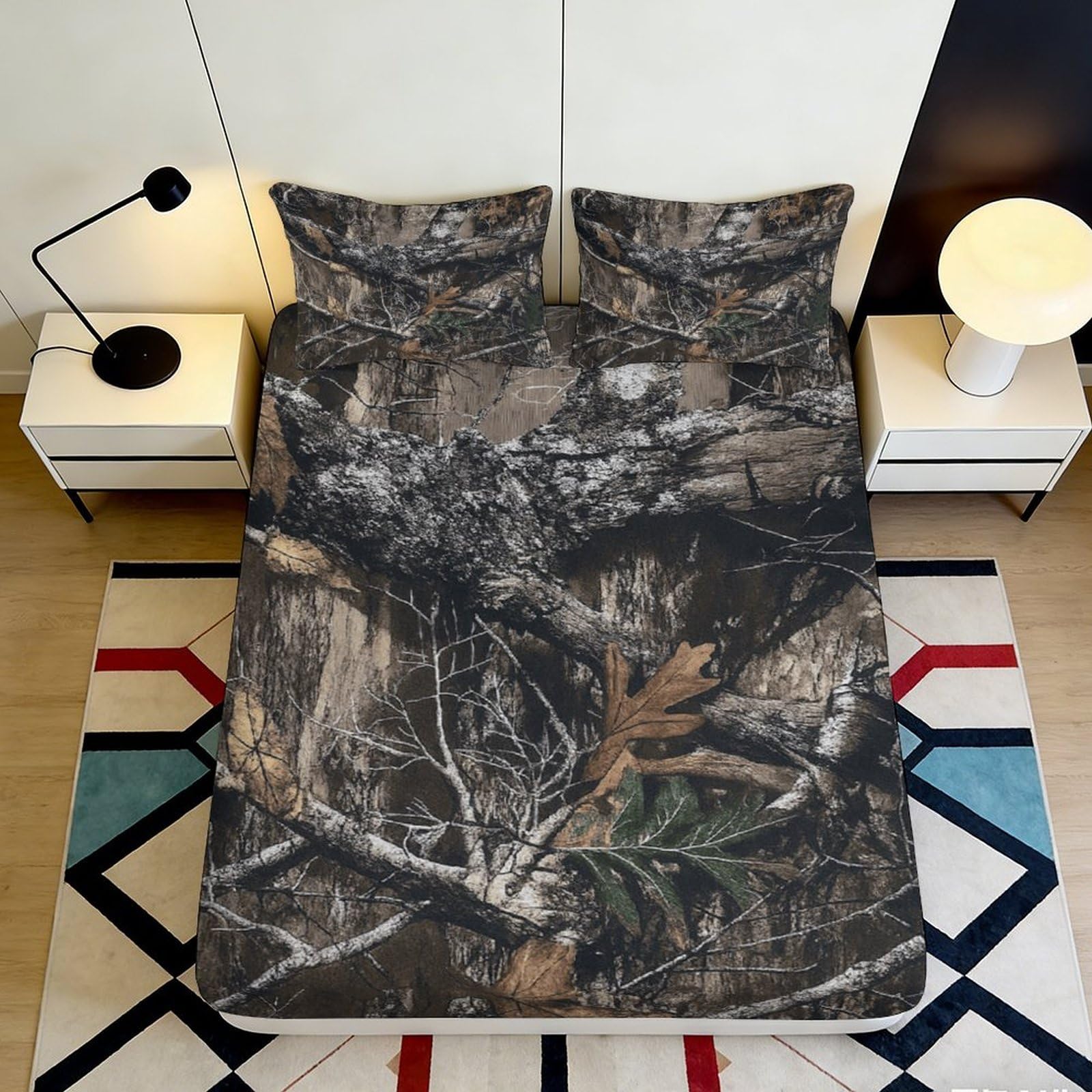 Pnayamiorkfel Style-5 3D Printed Forest Camouflage Fitted Sheet Microfiber Soft Anti-Slip Tree Bark Mattress Cover For Bedroom Guestroom Decor 90X200x25cm
