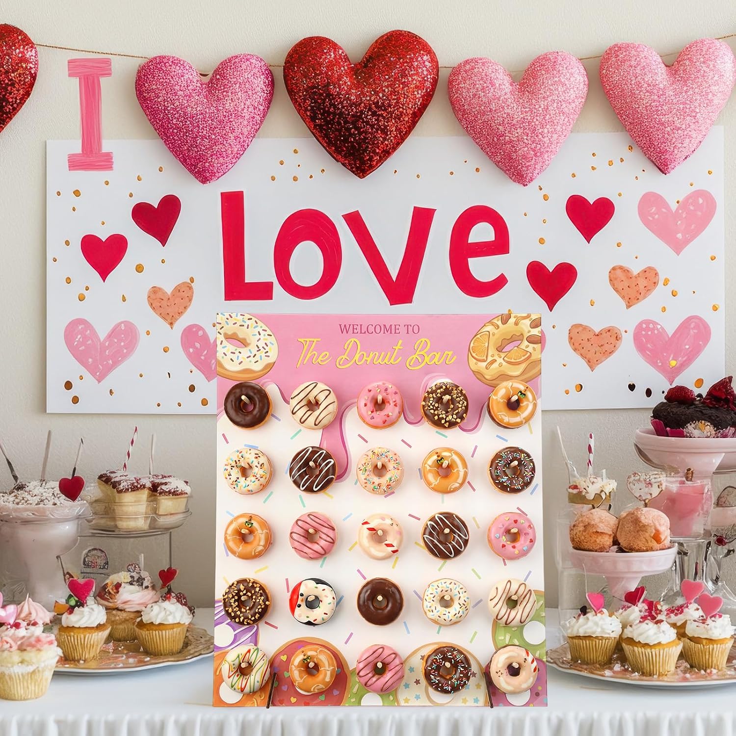 Sawysine Donut Display Stand Wooden Donut Wall Stand Holder 50 Donuts Large Donuts Board Display Bagel Holders for Party Dessert Table Wedding Birthday Baby Shower Supplies(Fashion)
